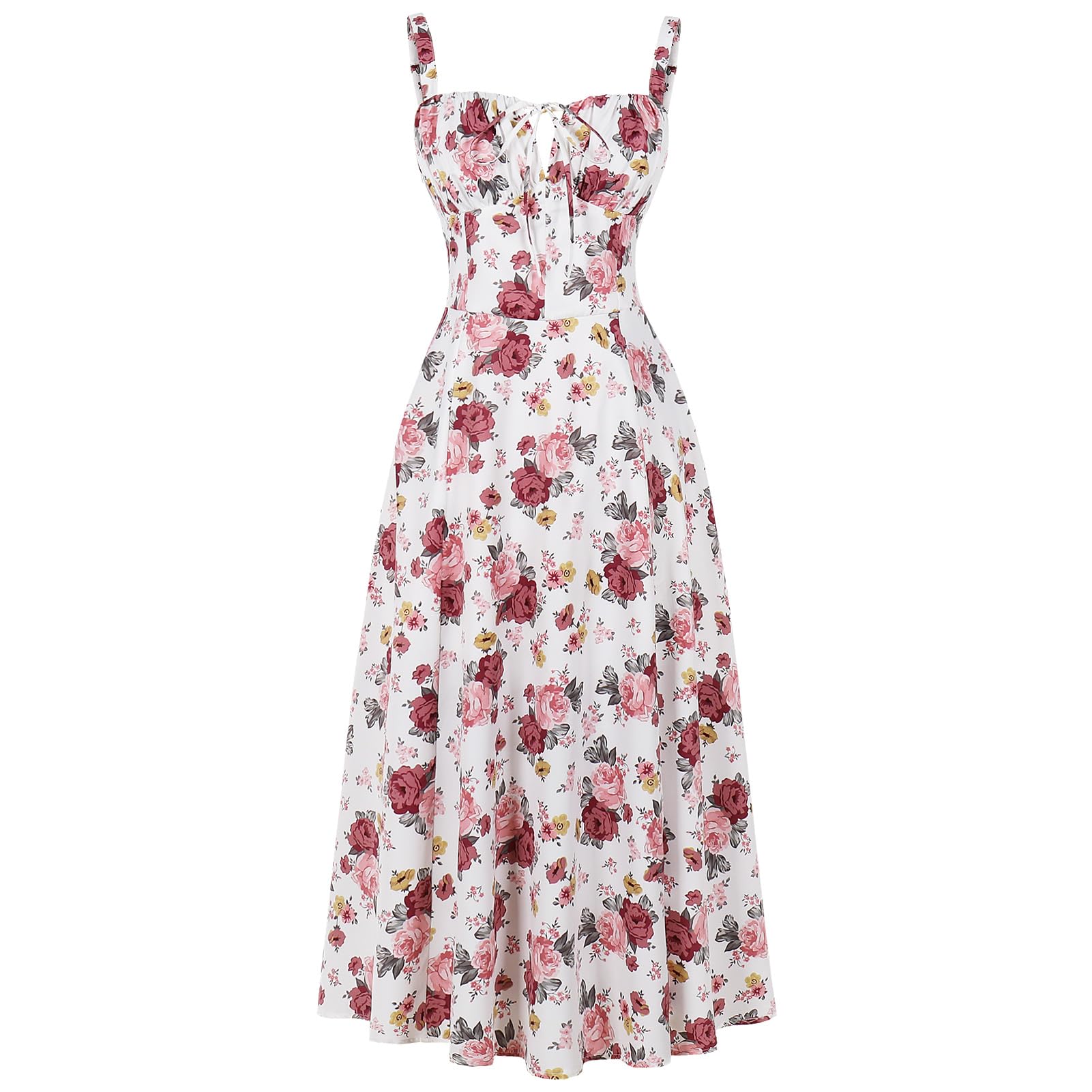 Women Floral Corset Dress Summer Dress 2026 Boho Flowy Slit Lace Up Midi Dresses Going Out A Line Casual Sundress