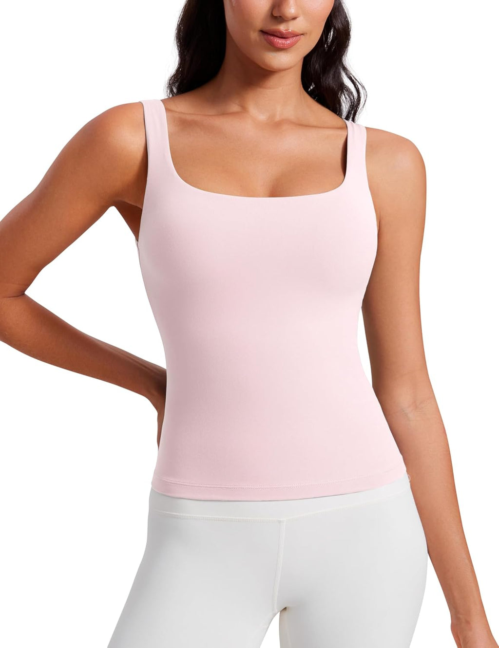 YOGA Scoop Neck Tank Tops | Light Support, Built in Bra, Removable Pads, Yoga, Extremely Soft, U Back, Wide Straps, for Women
