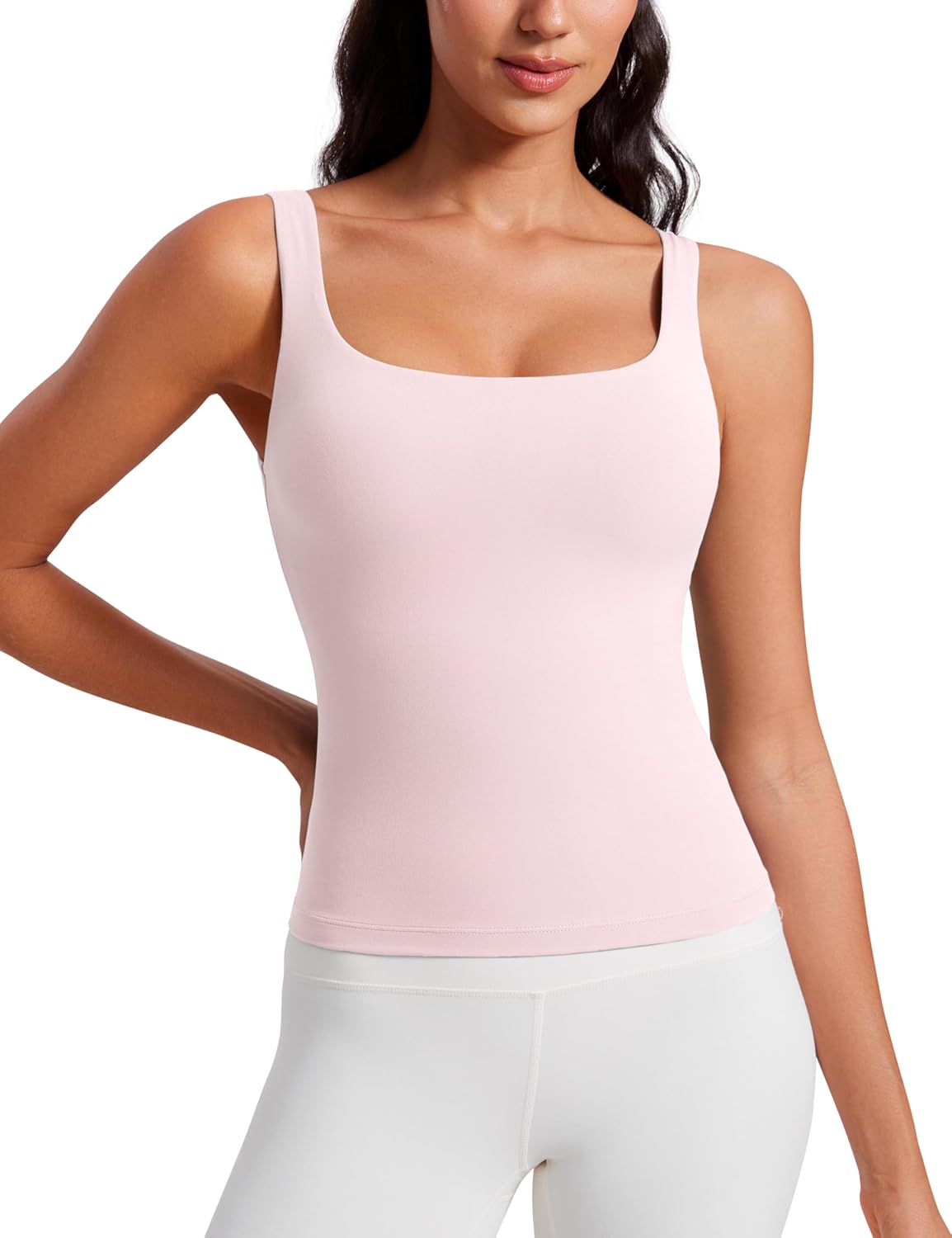 YOGA Scoop Neck Tank Tops | Light Support, Built in Bra, Removable Pads, Yoga, Extremely Soft, U Back, Wide Straps, for Women