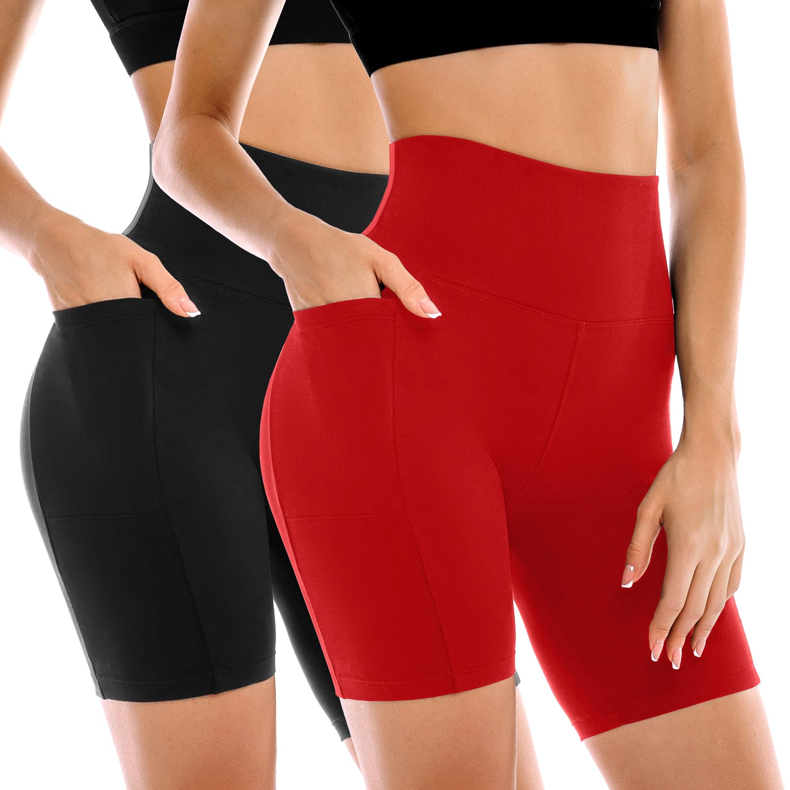 2 Pack Womens Biker Shorts with Pockets 6" | High Waisted, Tummy Control, Running, Gym, Workout, Yoga Shorts