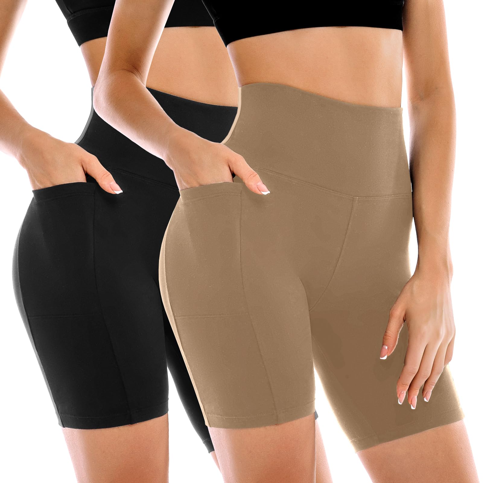 2 Pack Womens Biker Shorts with Pockets 6" | High Waisted, Tummy Control, Running, Gym, Workout, Yoga Shorts