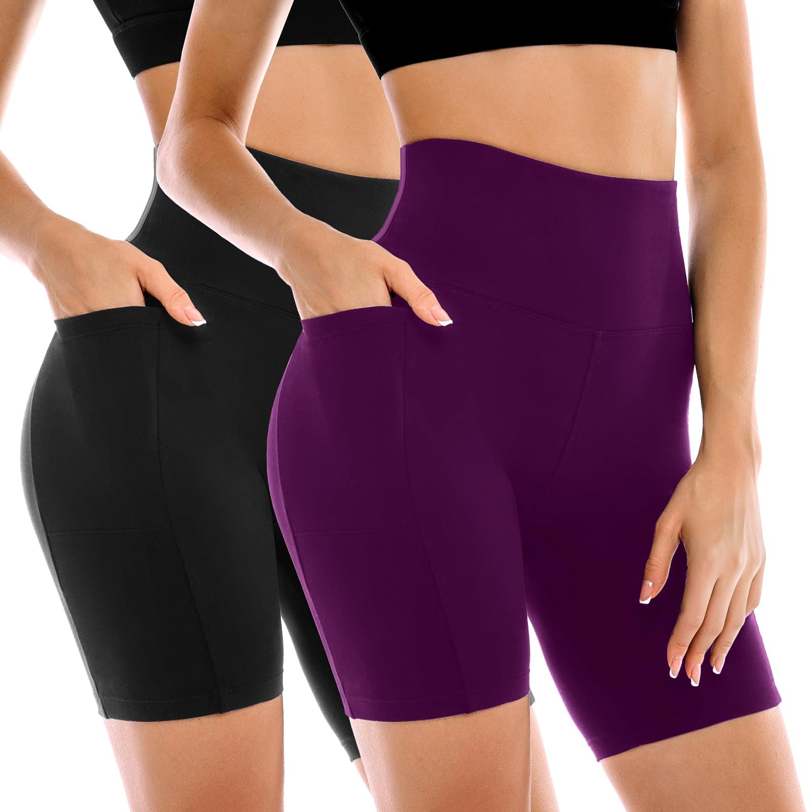 2 Pack Womens Biker Shorts with Pockets 6" | High Waisted, Tummy Control, Running, Gym, Workout, Yoga Shorts