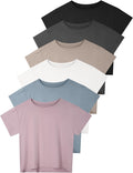 4/6 Pack Women's Crop Top Short Sleeve Athletic Workout Loose Fit | Sports, Exercise, Yoga, Running, Hiking, Gym, Boxy, Baggy, Casual, Tees, Activewear, Cropped, T-Shirts