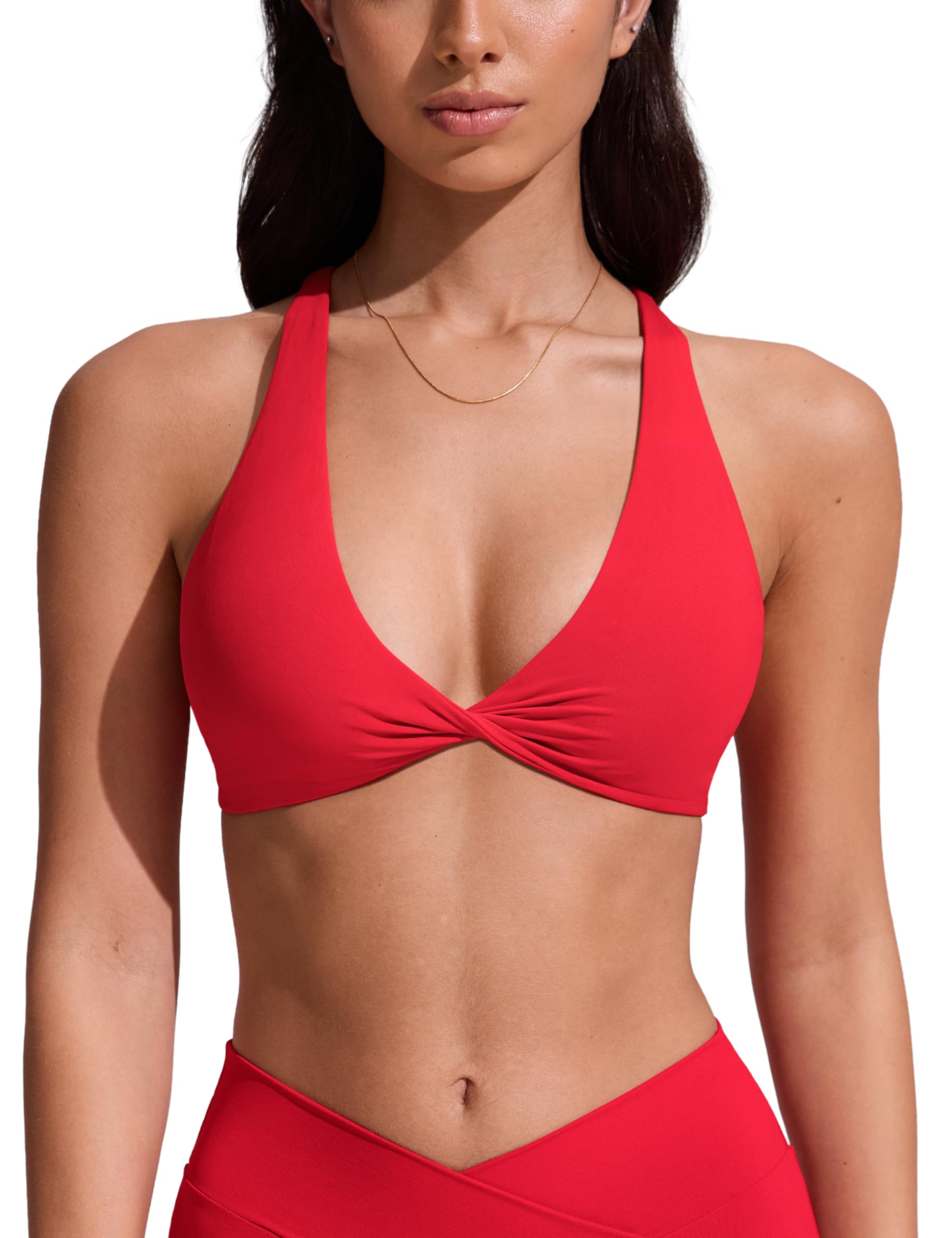 YOGA Twist Front Bikini Tops | Removable Pads, A-C Cup, V Neck, Criss Cross Back, Swim, Bathing Suit Bra for Women