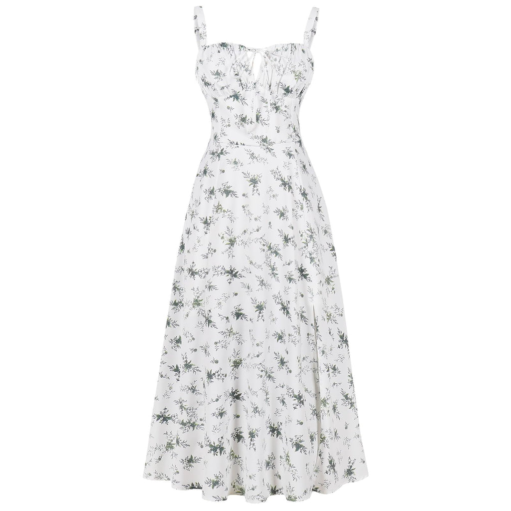 Women Floral Corset Dress Summer Dress 2026 Boho Flowy Slit Lace Up Midi Dresses Going Out A Line Casual Sundress