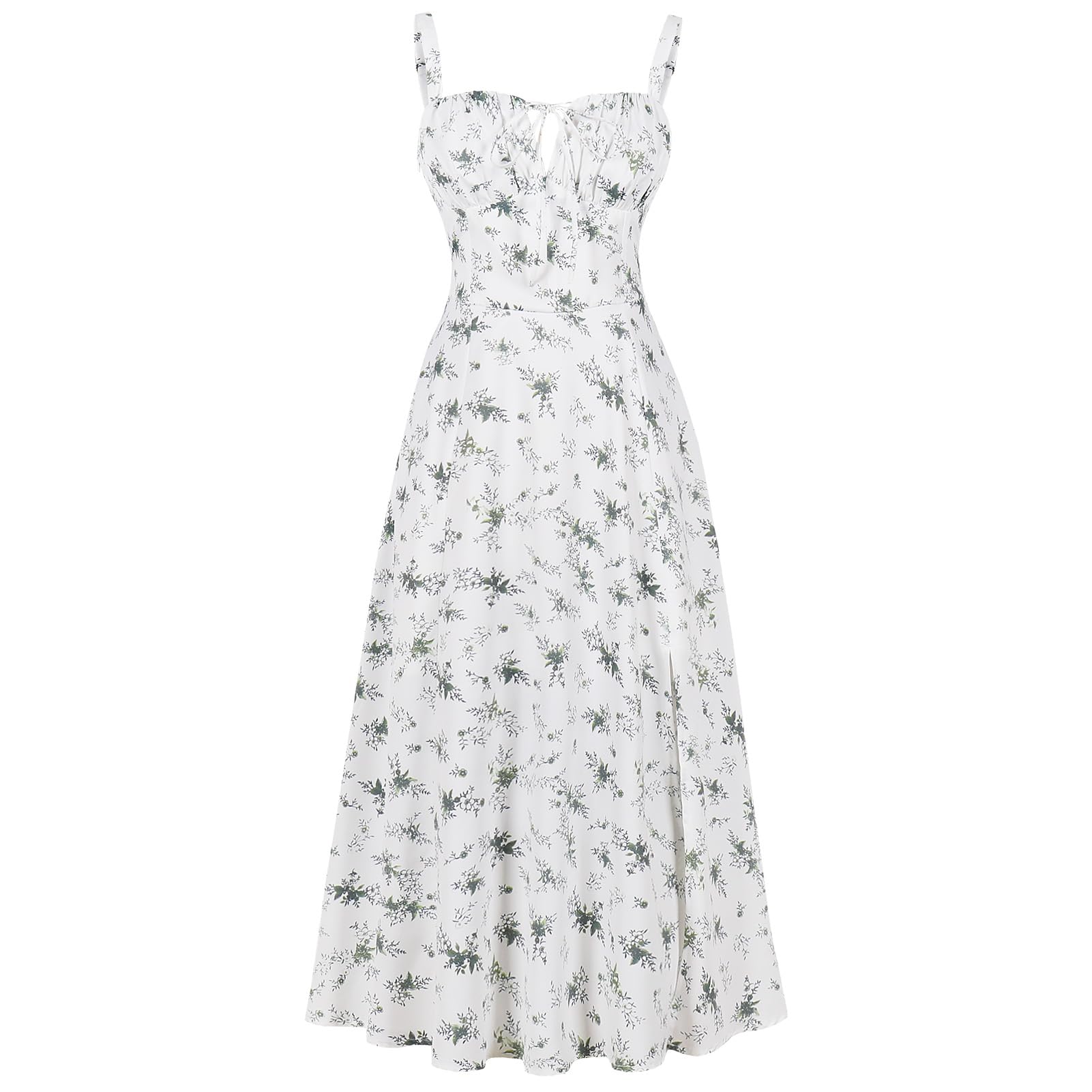 Women Floral Corset Dress Summer Dress 2026 Boho Flowy Slit Lace Up Midi Dresses Going Out A Line Casual Sundress