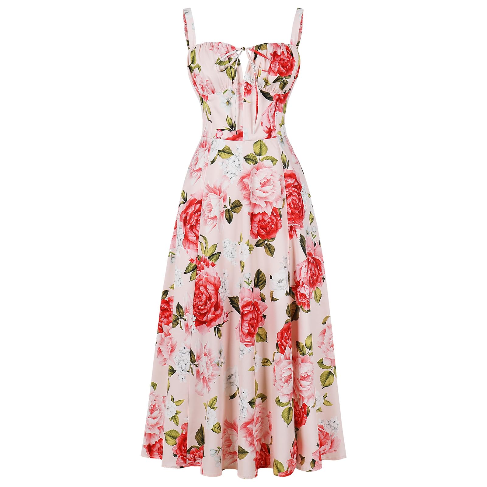 Women Floral Corset Dress Summer Dress 2026 Boho Flowy Slit Lace Up Midi Dresses Going Out A Line Casual Sundress