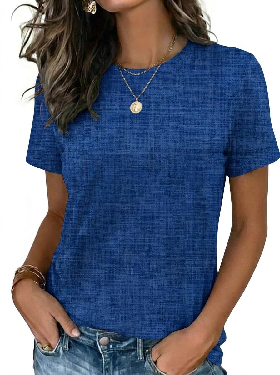 Womens Tshirt Short Sleeve Summer Tops Crewneck Casual Basic Tee Shirts Spring Clothes Trendy Outfit