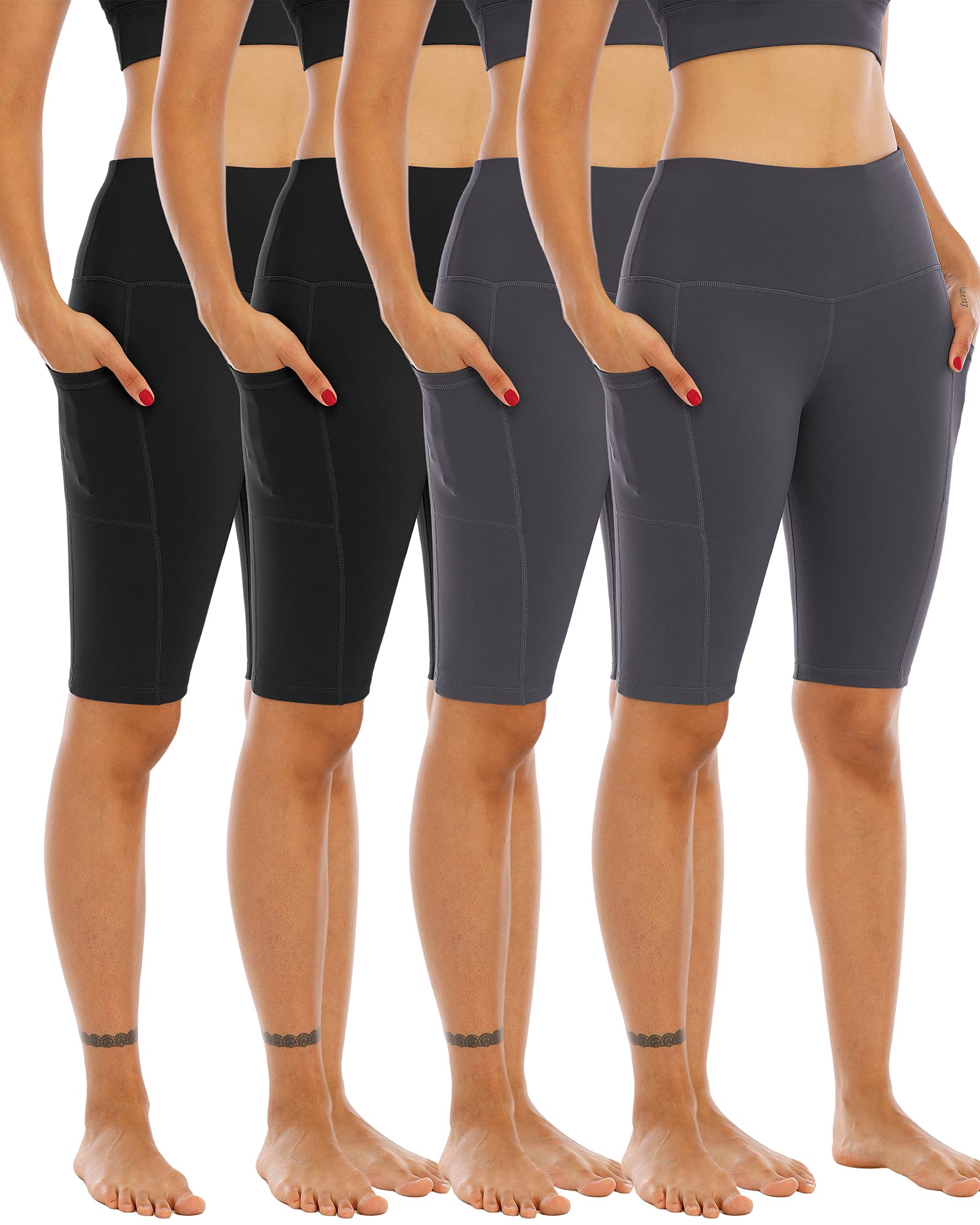 4 Pack Biker Yoga Shorts with Pockets for Women,High Waisted Athletic Running Workout Gym Shorts Tummy Control