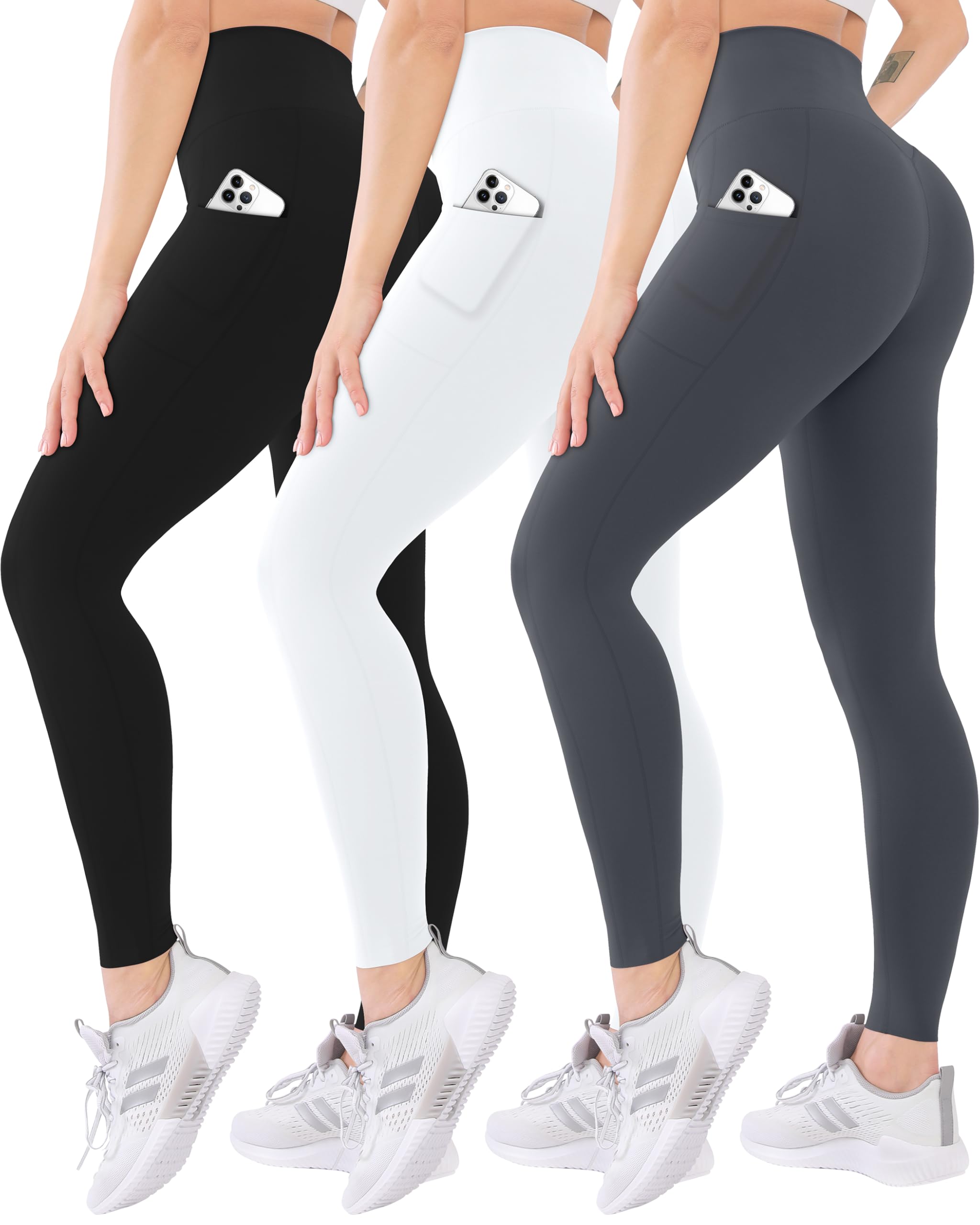 3 Pack High Waisted Leggings for Women with Pockets Soft Active Tummy Control Pants for Yoga Running & Daily Wear