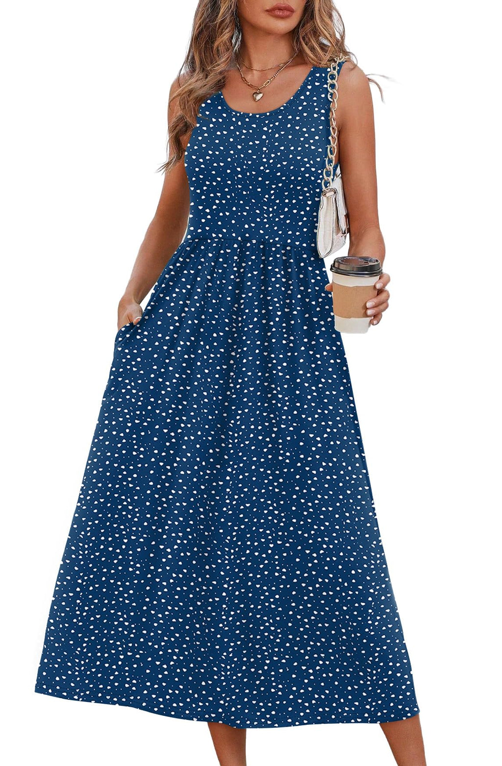Summer Dresses for Women Flowy Casual Midi Dress Beach Vacation Sundresses with Pockets