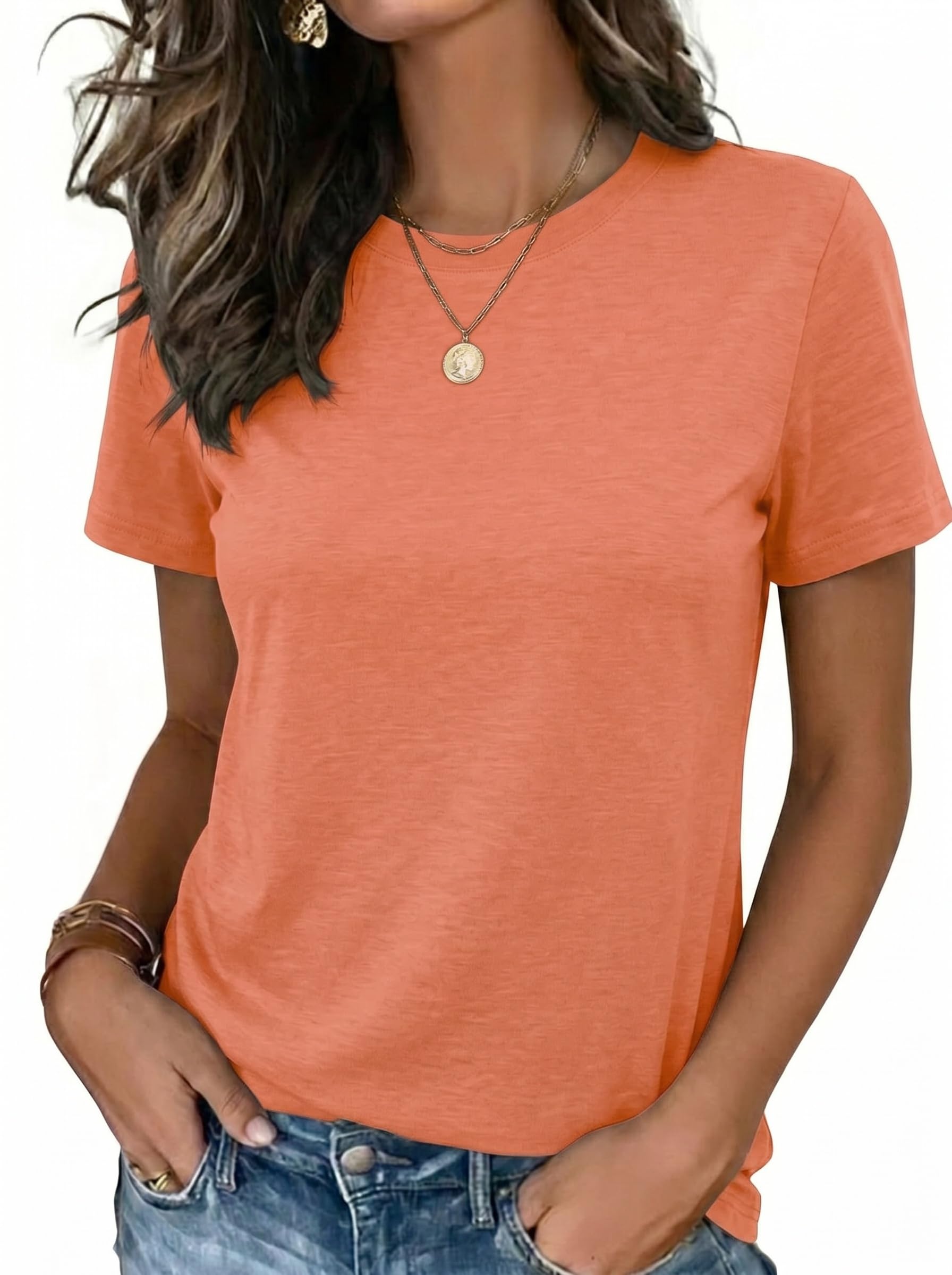 Womens Tshirt Short Sleeve Summer Tops Crewneck Casual Basic Tee Shirts Spring Clothes Trendy Outfit