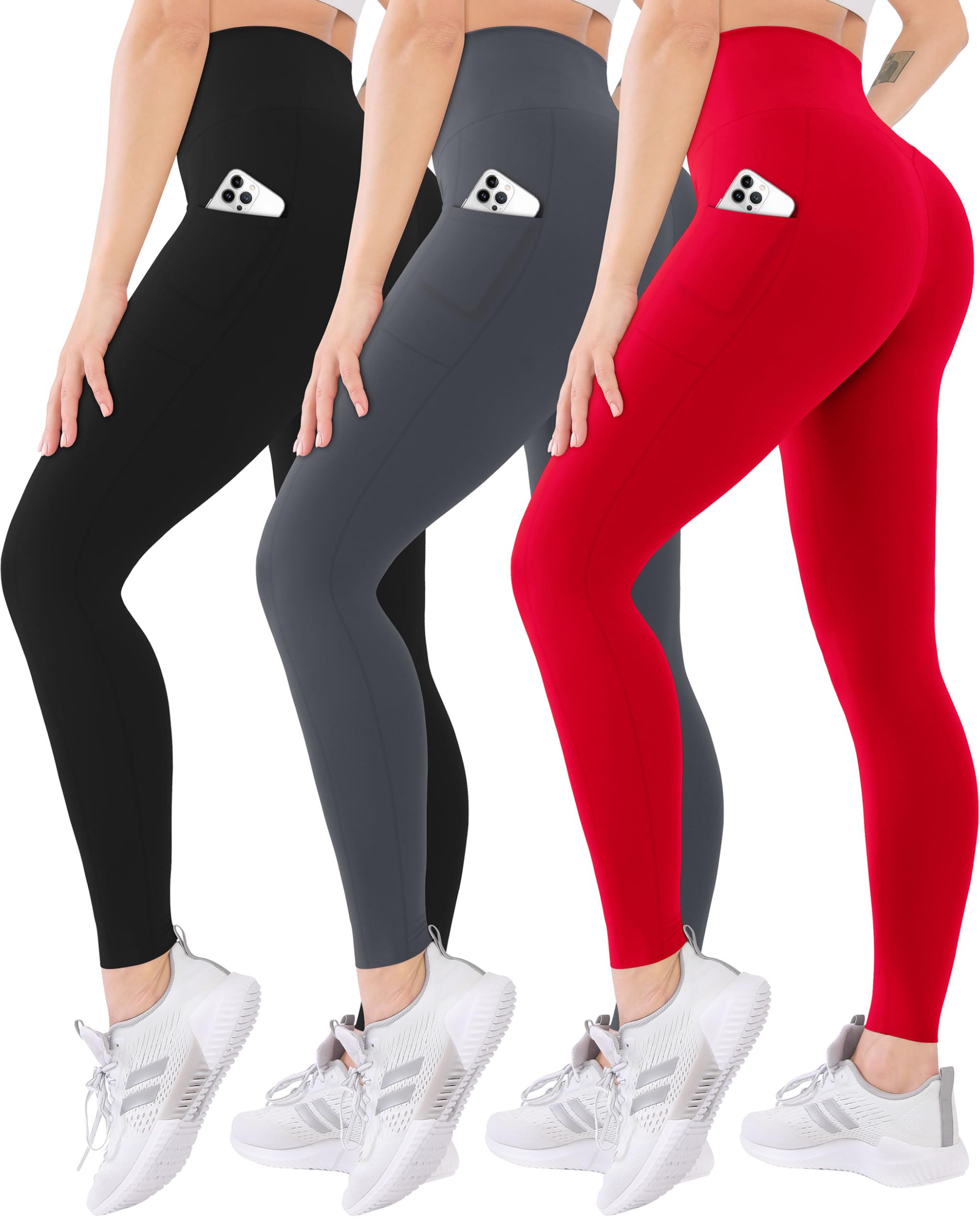 3 Pack High Waisted Leggings for Women with Pockets Soft Active Tummy Control Pants for Yoga Running & Daily Wear