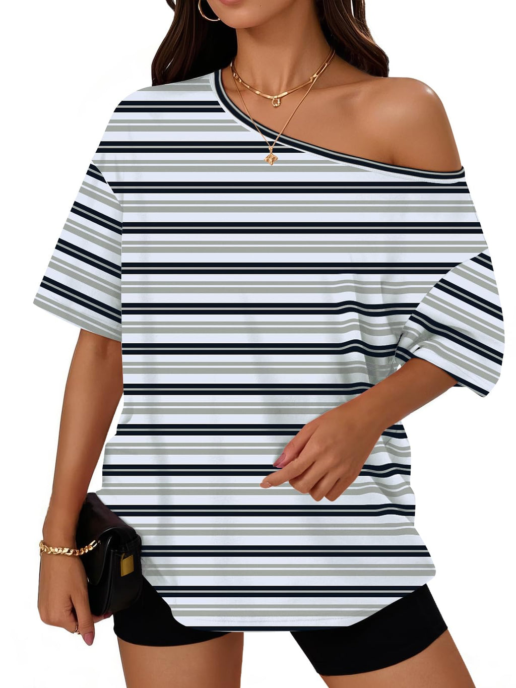Womens Off the Shoulder Tops Oversized Summer T-Shirts 2026 | Breathable comfort stretch fabric, short sleeve, basic oversized tees, casual workout gym, y2k going out clothes