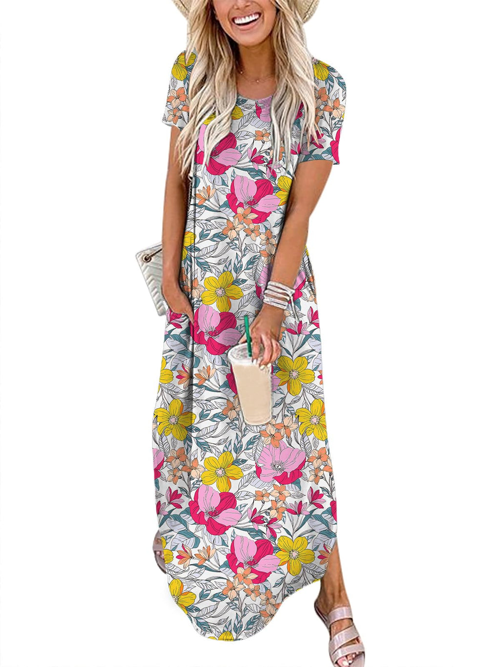 Womens Summer Maxi Dress Short Sleeve Casual Loose Long T Shirt Dresses Split Vacation Beach Sundress Travel Outfits