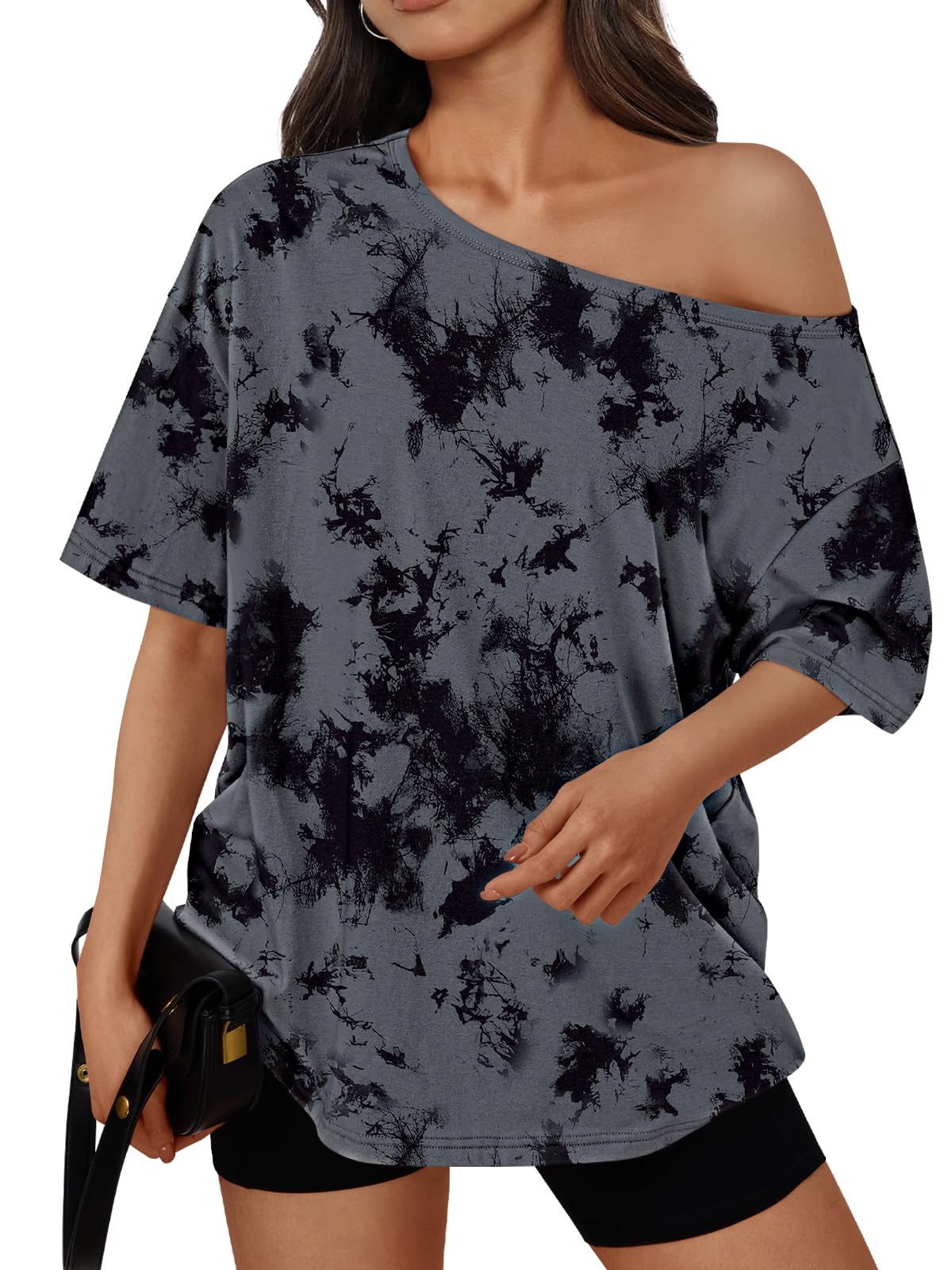 Womens Off the Shoulder Tops Oversized Summer T-Shirts 2026 | Breathable comfort stretch fabric, short sleeve, basic oversized tees, casual workout gym, y2k going out clothes