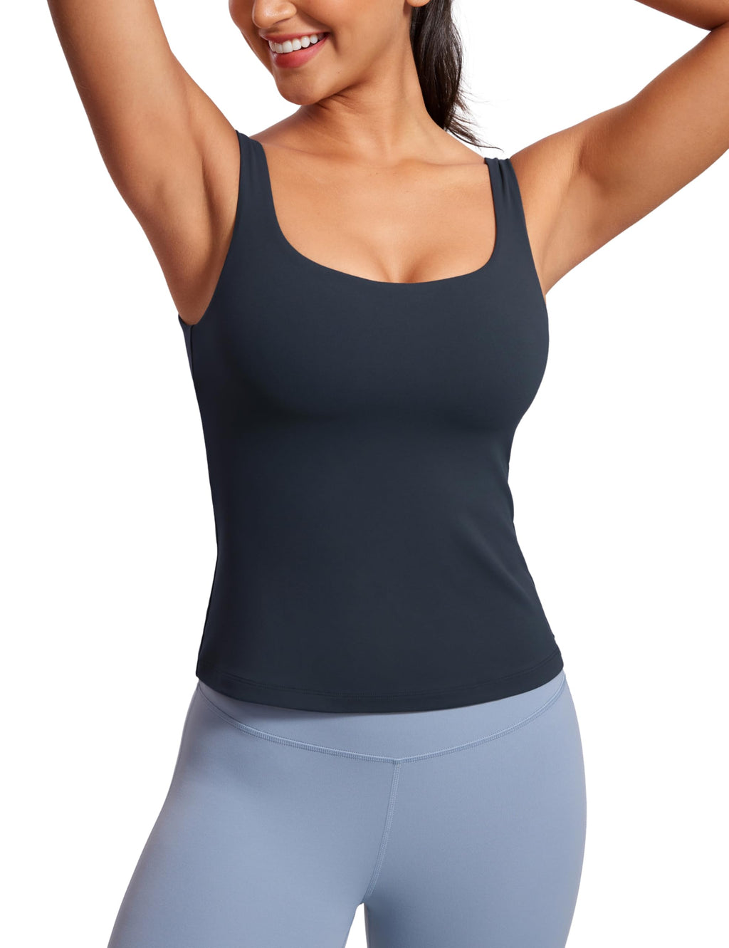 YOGA Scoop Neck Tank Tops | Light Support, Built in Bra, Removable Pads, Yoga, Extremely Soft, U Back, Wide Straps, for Women