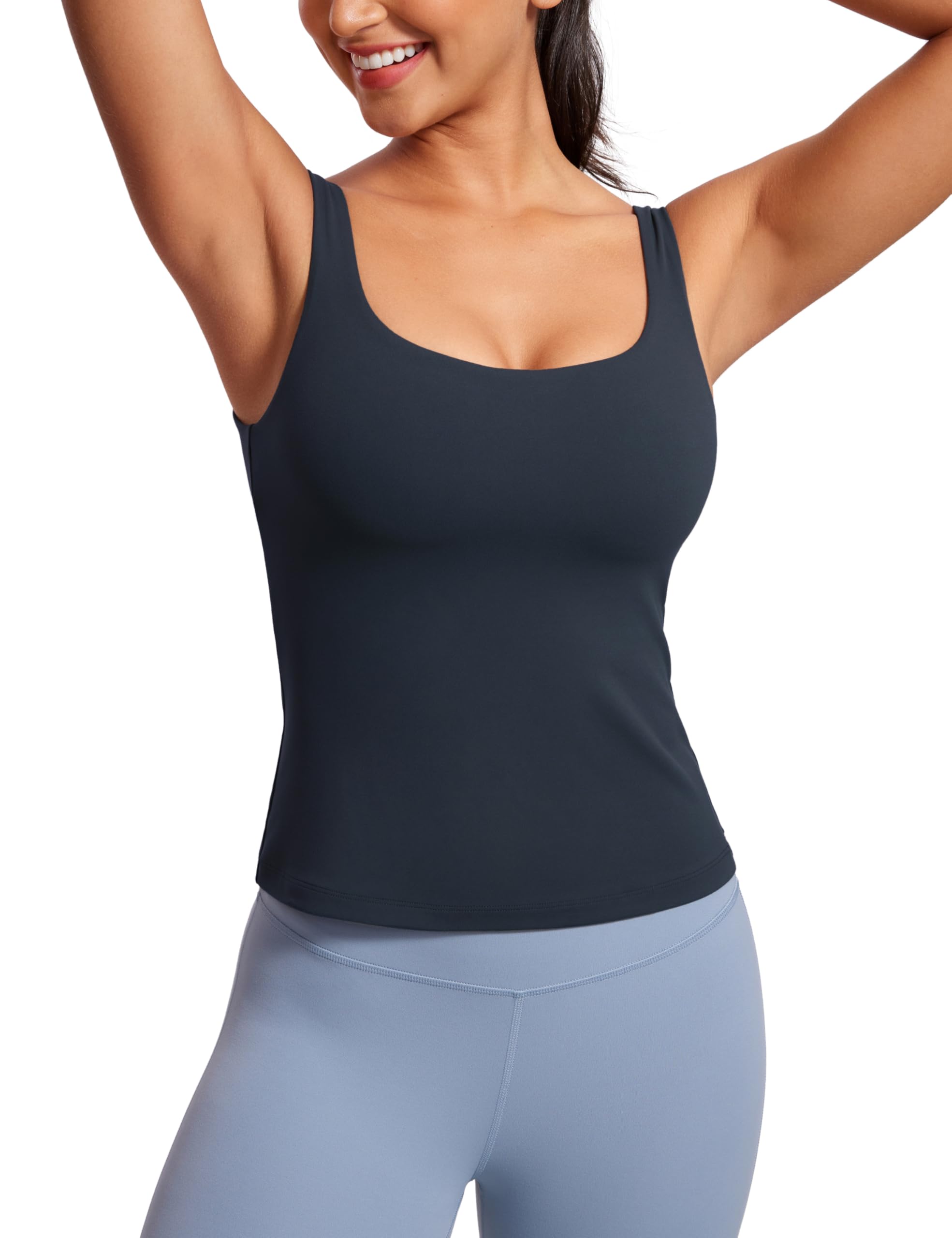 YOGA Scoop Neck Tank Tops | Light Support, Built in Bra, Removable Pads, Yoga, Extremely Soft, U Back, Wide Straps, for Women
