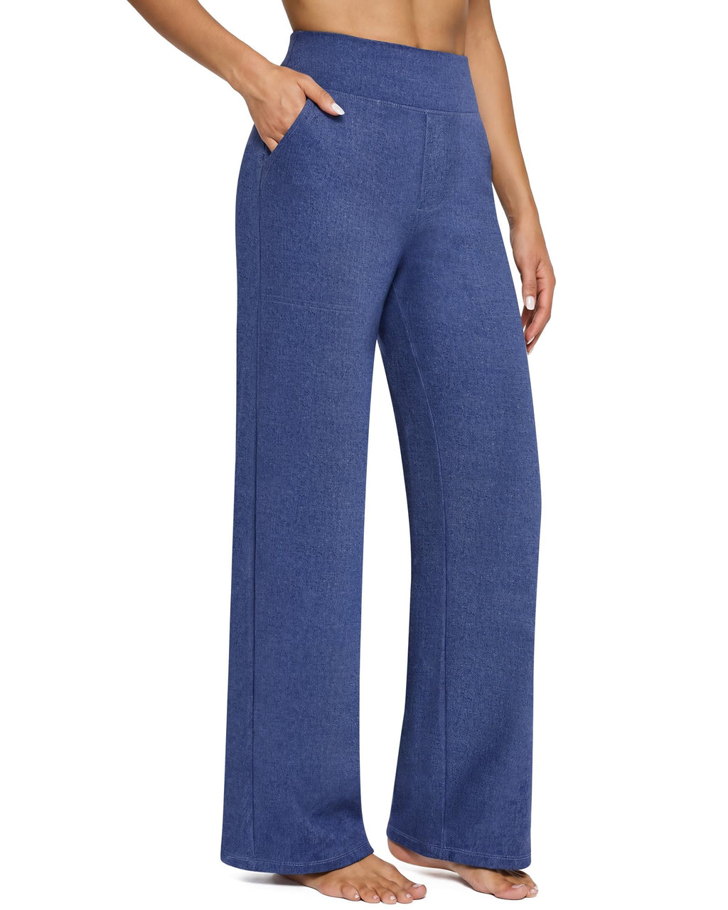 Yoga Pants for Women Wide Leg Pants with Pockets High Waisted | Moisture Wicking, Soft Comfortable Feel, 4-Way Stretch, Faux Fly, Faux Back Pockets, Yoga, Work & Casual Wear