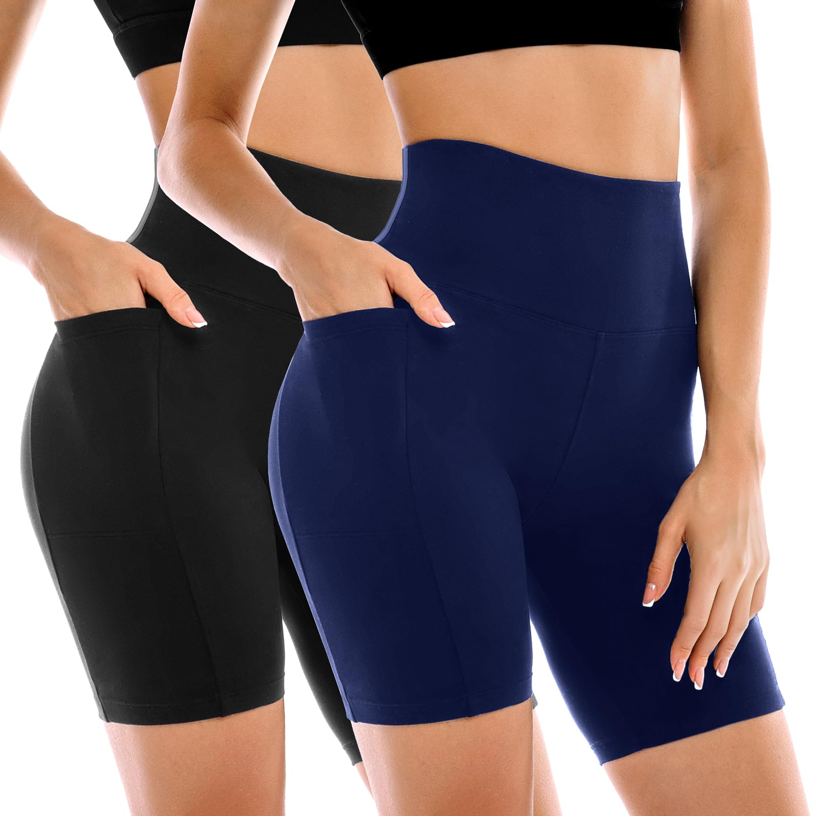 2 Pack Womens Biker Shorts with Pockets 6" | High Waisted, Tummy Control, Running, Gym, Workout, Yoga Shorts