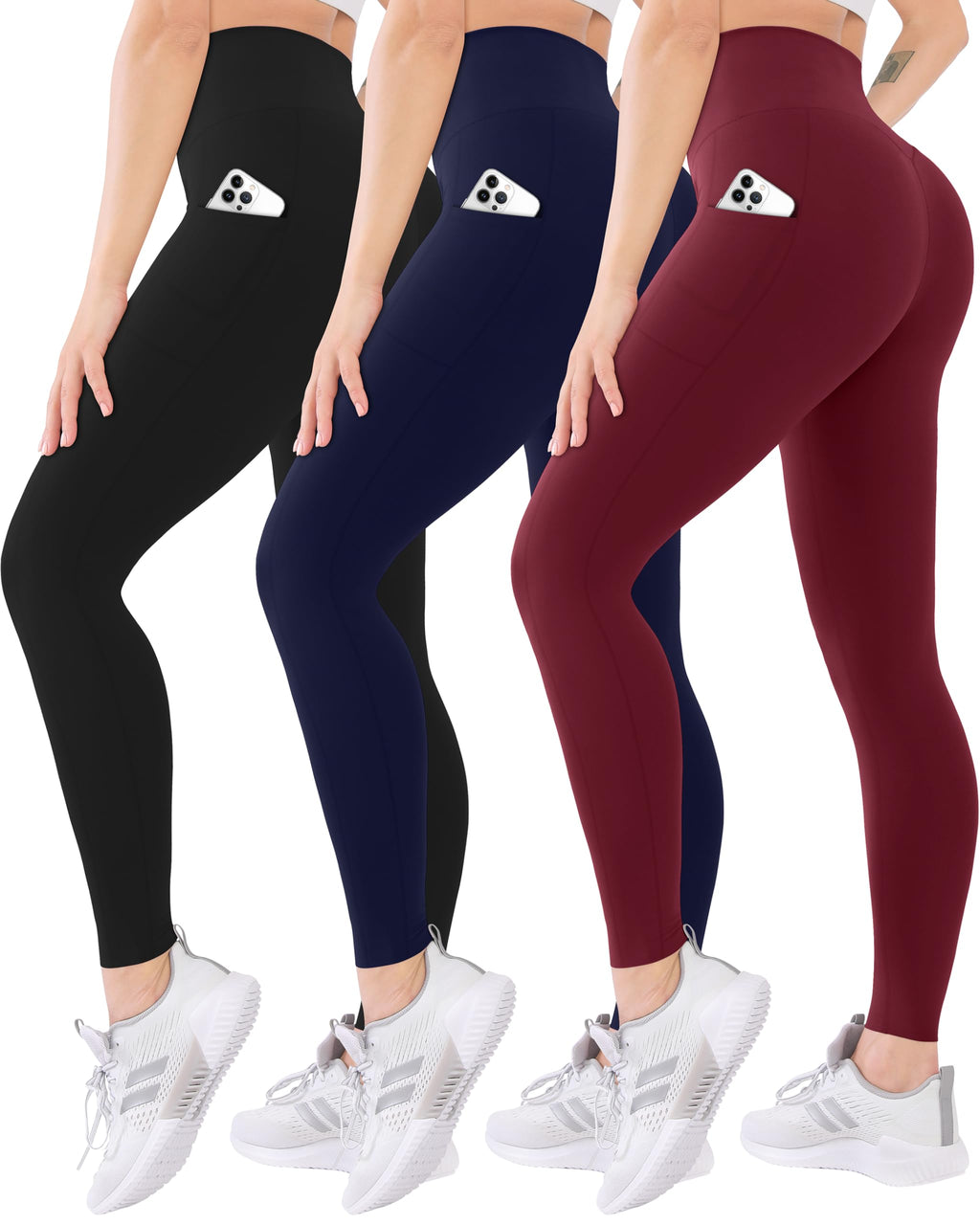 3 Pack High Waisted Leggings for Women with Pockets Soft Active Tummy Control Pants for Yoga Running & Daily Wear