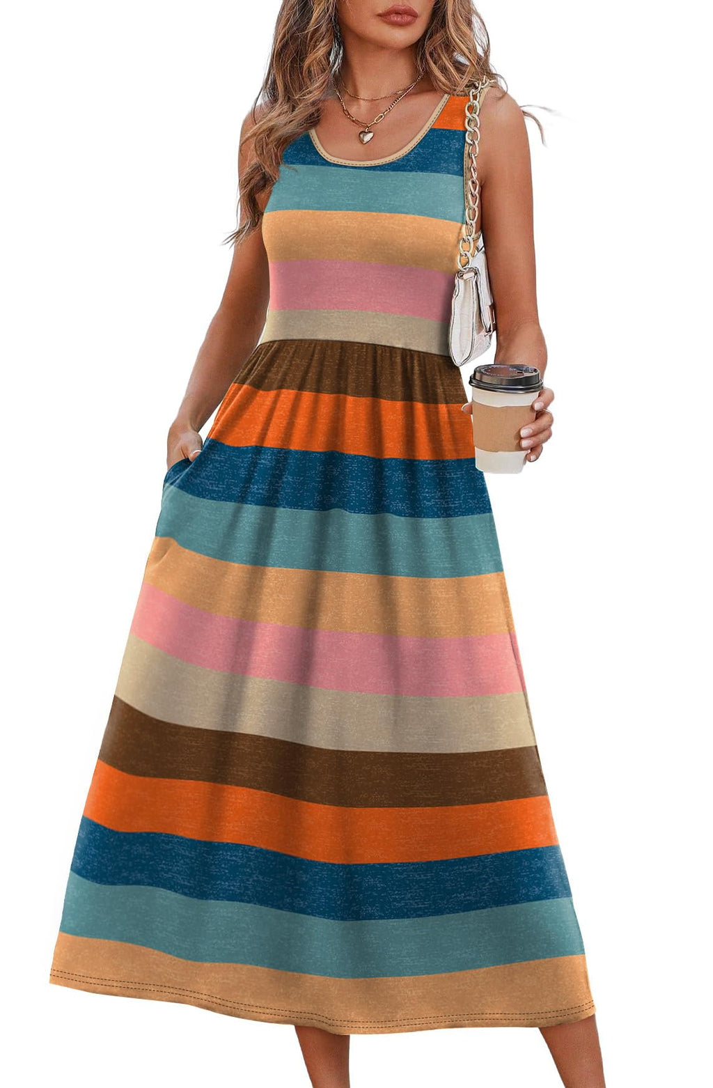 Summer Dresses for Women Flowy Casual Midi Dress Beach Vacation Sundresses with Pockets