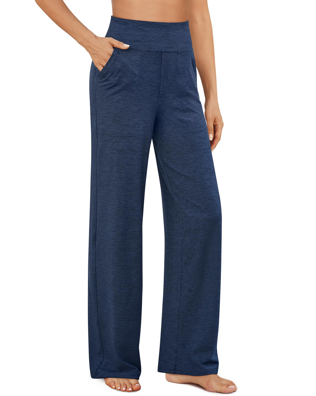Yoga Pants for Women Wide Leg Pants with Pockets High Waisted | Moisture Wicking, Soft Comfortable Feel, 4-Way Stretch, Faux Fly, Faux Back Pockets, Yoga, Work & Casual Wear