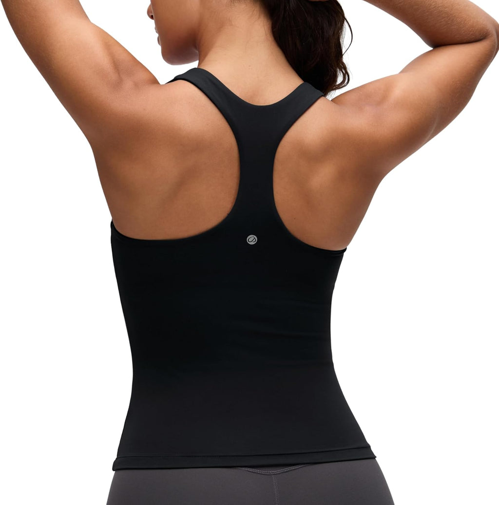 YOGA Racerback Tank Tops | Light Support, Built in Bra, Removable Pads, Yoga, Extremely Soft, Scoop Neck, for Women