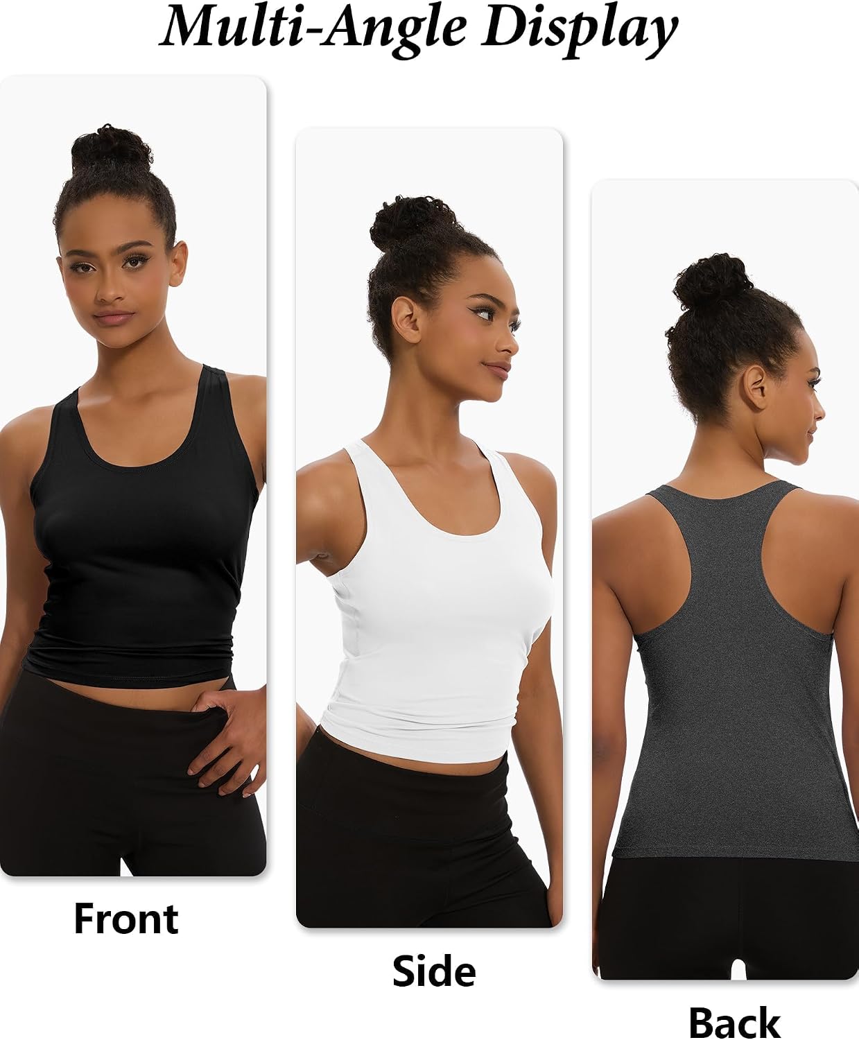 5 Pack Women's Workout Racerback Tank Tops No Built-in Bra | Fitted, Spandex, Yoga, Active, Exercise, Athletic, Running, Gym, Sports, Crop, Tops, for Women