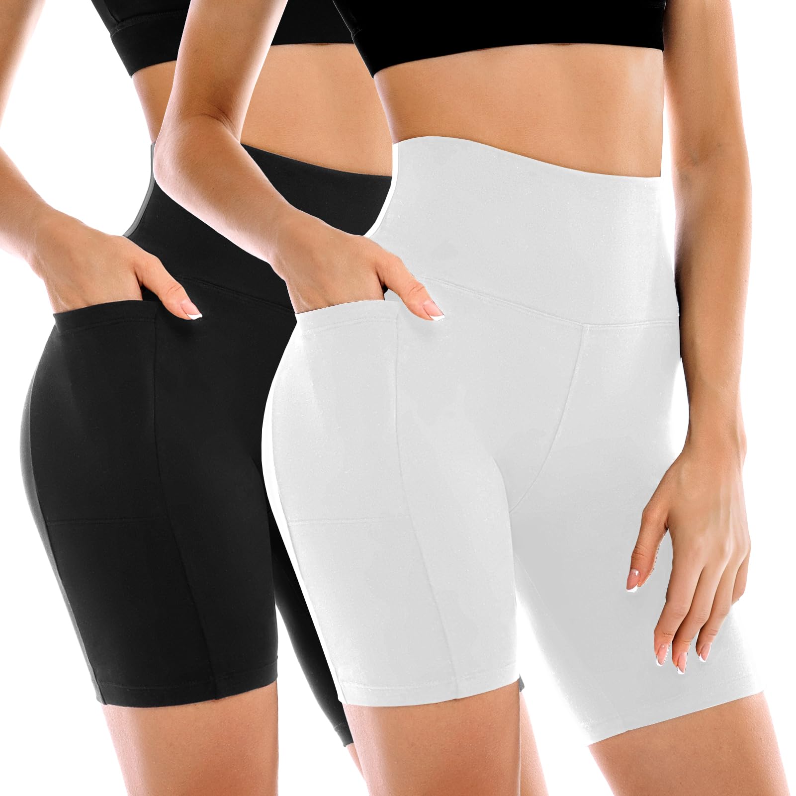 2 Pack Womens Biker Shorts with Pockets 6" | High Waisted, Tummy Control, Running, Gym, Workout, Yoga Shorts