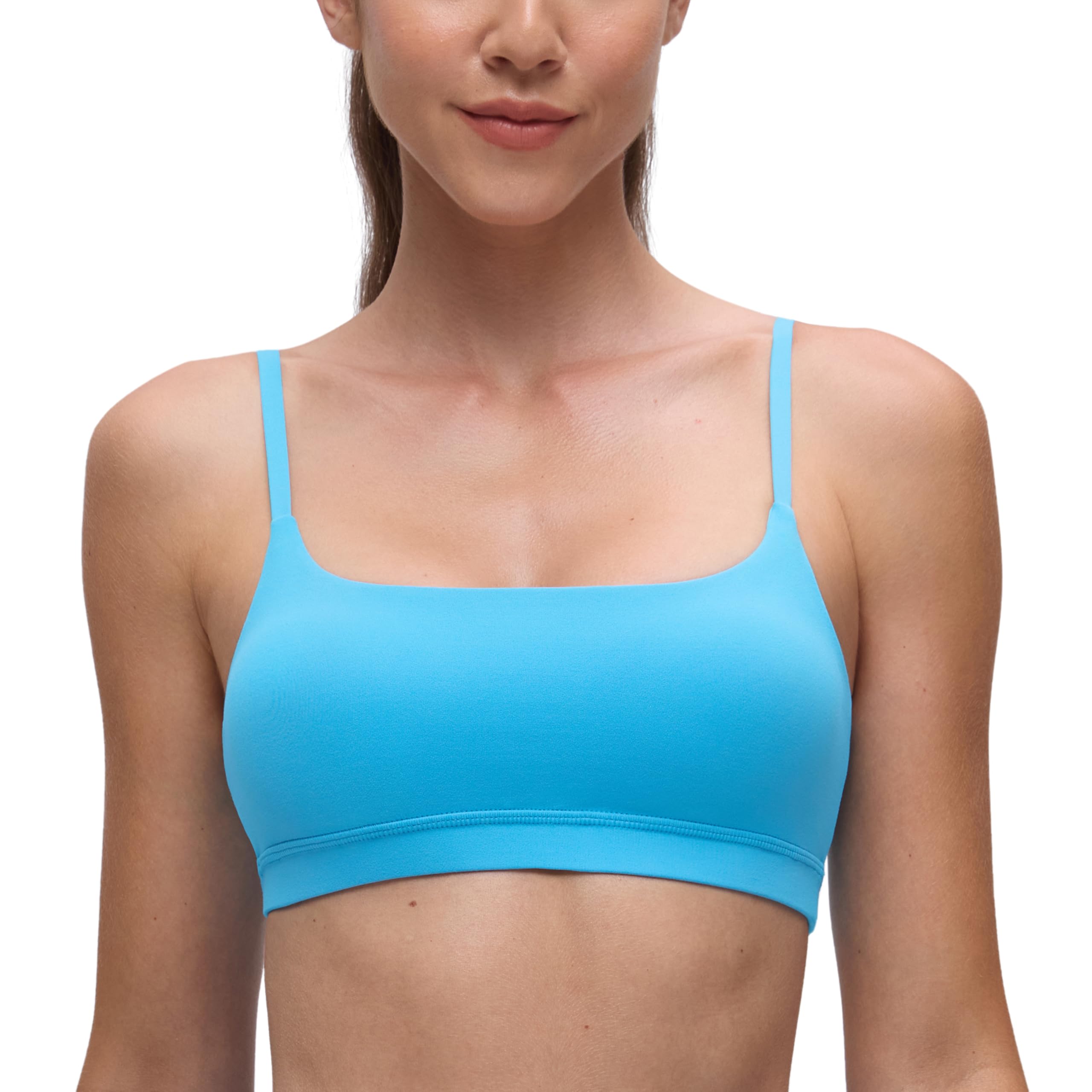 YOGA Scoop Neck Sports Bras | Light Support, Removable Pads, Yoga, Extremely Soft, U Back, Adjustable Spaghetti Straps, for Women