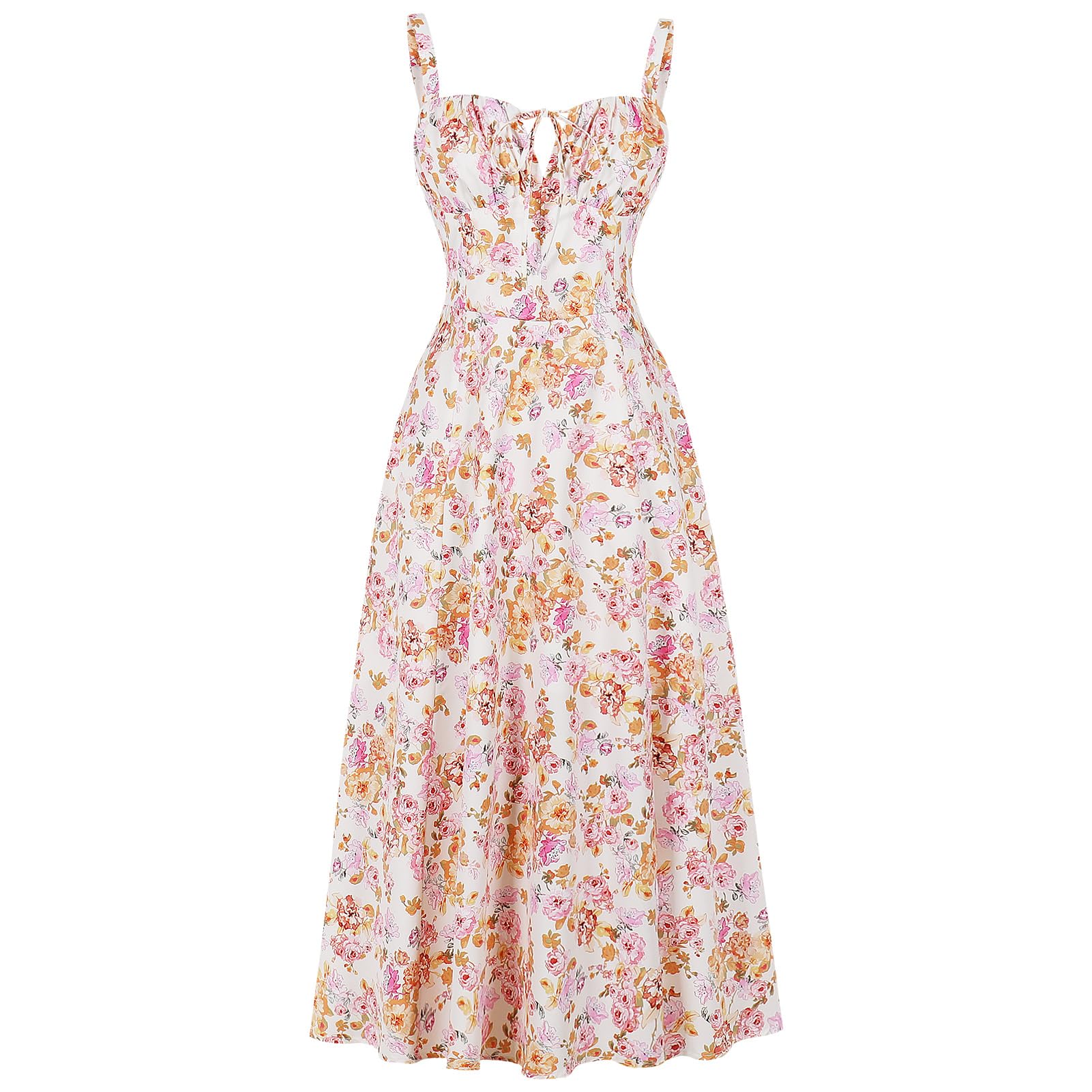 Women Floral Corset Dress Summer Dress 2026 Boho Flowy Slit Lace Up Midi Dresses Going Out A Line Casual Sundress