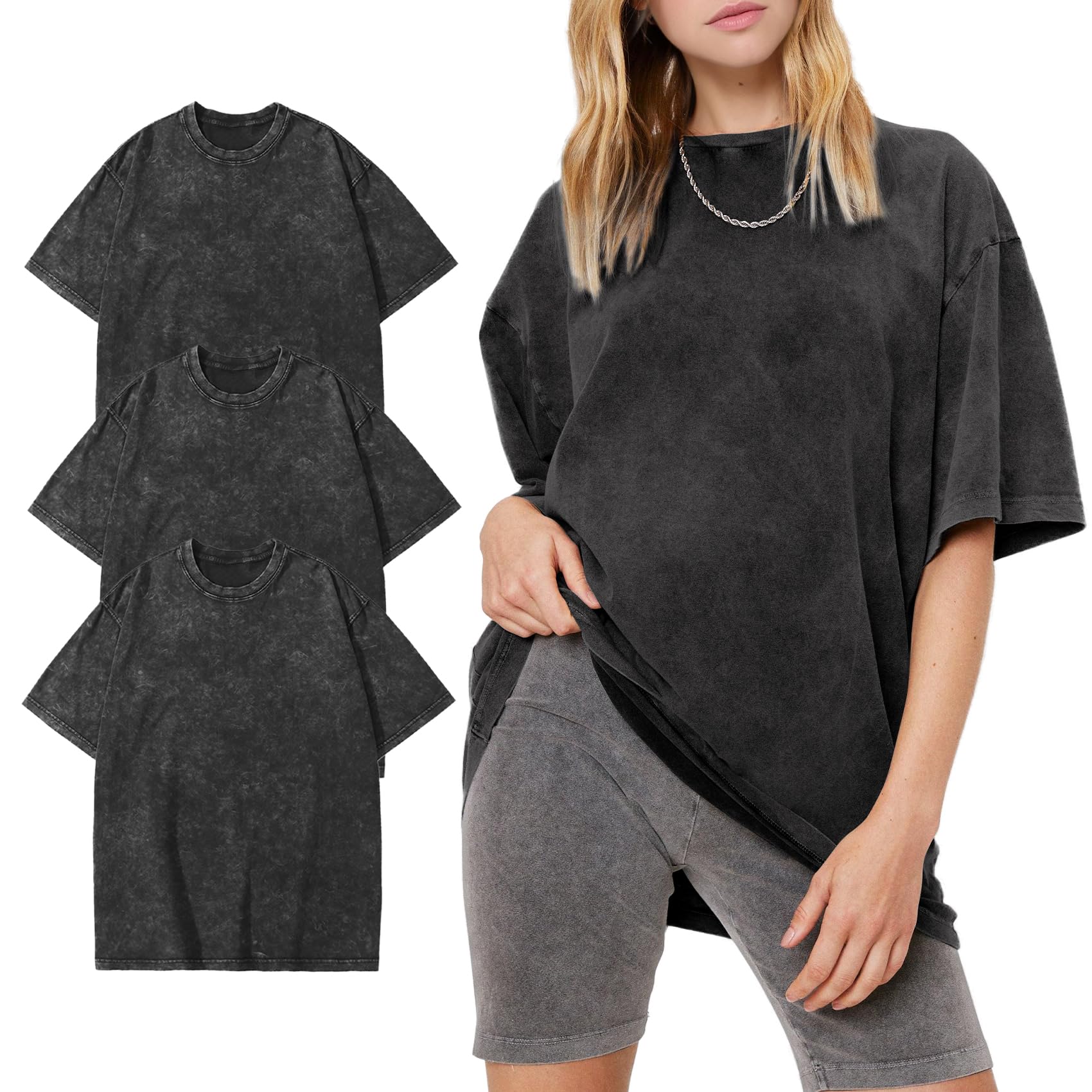 Women's Vintage Oversized T Shirts Washed Cotton Short Sleeve Tops | Soft Cotton Acid Wash Tees, Loose Baggy Boyfriend Fit, Gym, Workout, Streetwear, Casual Daily Outfits