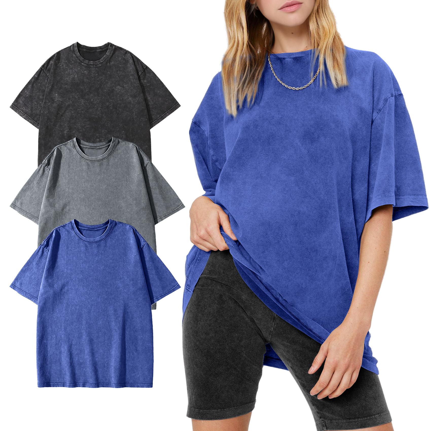 Women's Vintage Oversized T Shirts Washed Cotton Short Sleeve Tops | Soft Cotton Acid Wash Tees, Loose Baggy Boyfriend Fit, Gym, Workout, Streetwear, Casual Daily Outfits