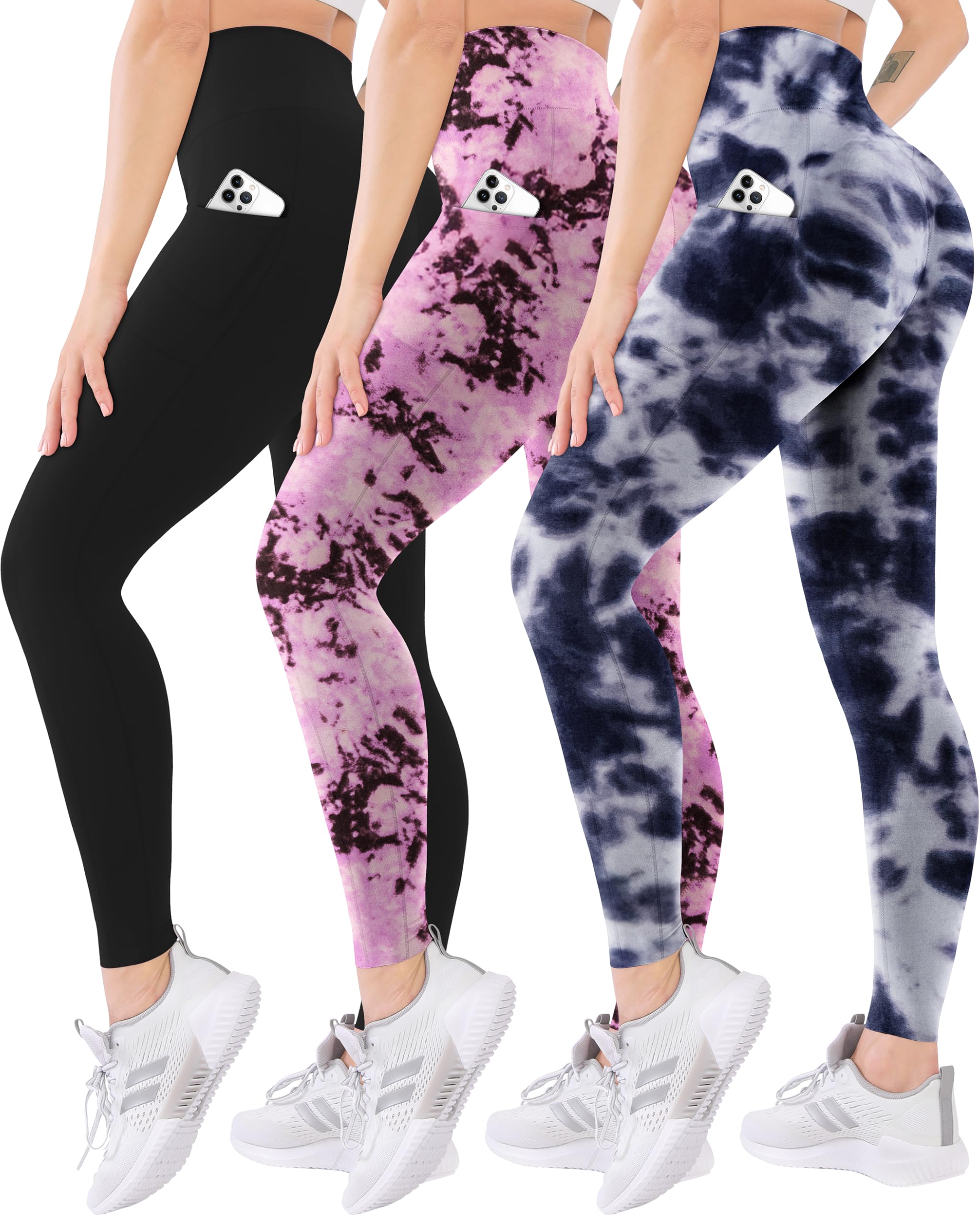 3 Pack High Waisted Leggings for Women with Pockets Soft Active Tummy Control Pants for Yoga Running & Daily Wear