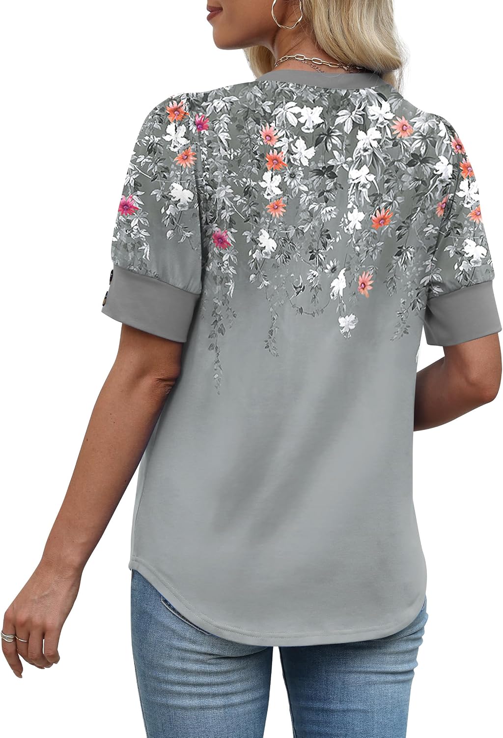 Womens Tops Short Sleeve Shirts Buttons V Neck Spring Fashion Summer Outfits Plus Size Blouses Dressy Casual