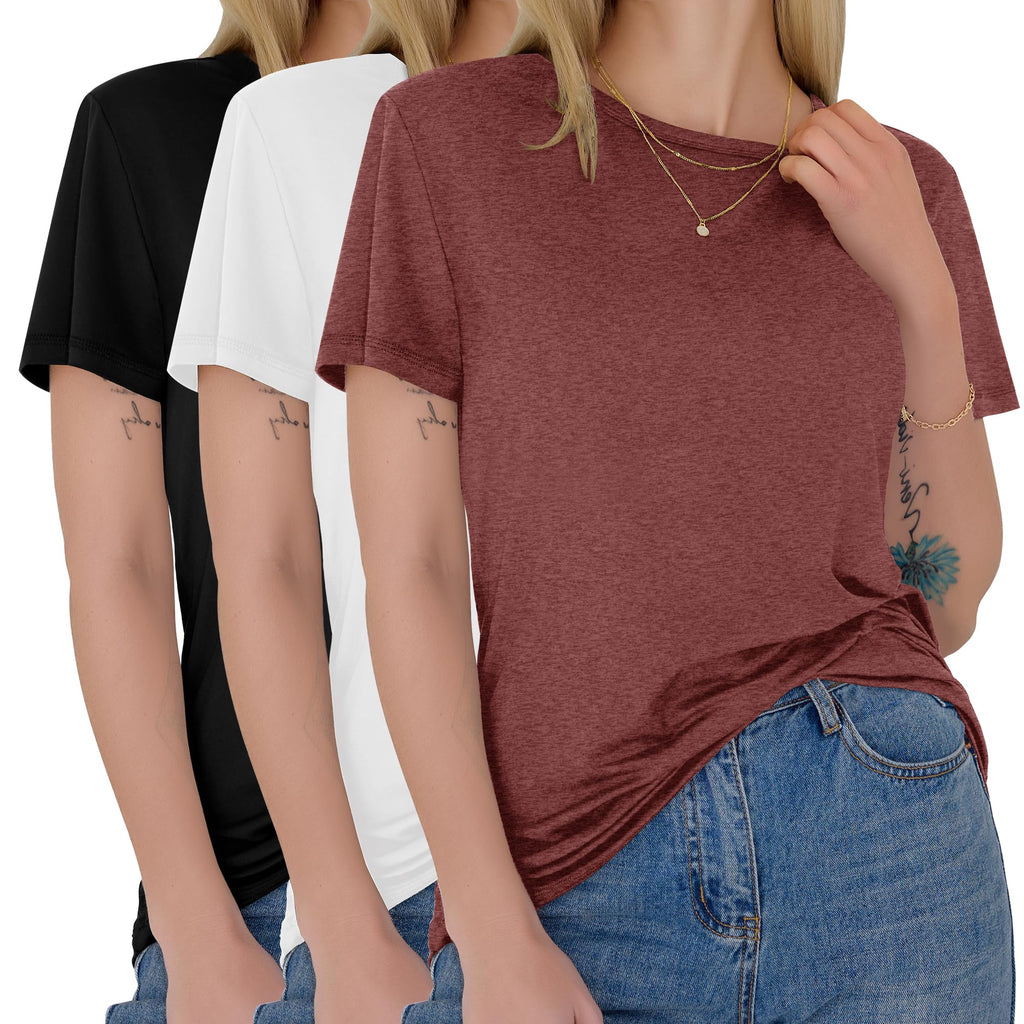 3 Pack Womens T-Shirts - Short Sleeve Spring Summer Tops Crew Neck Trendy Casual Work Soft Basic Tees for Ladies 2026