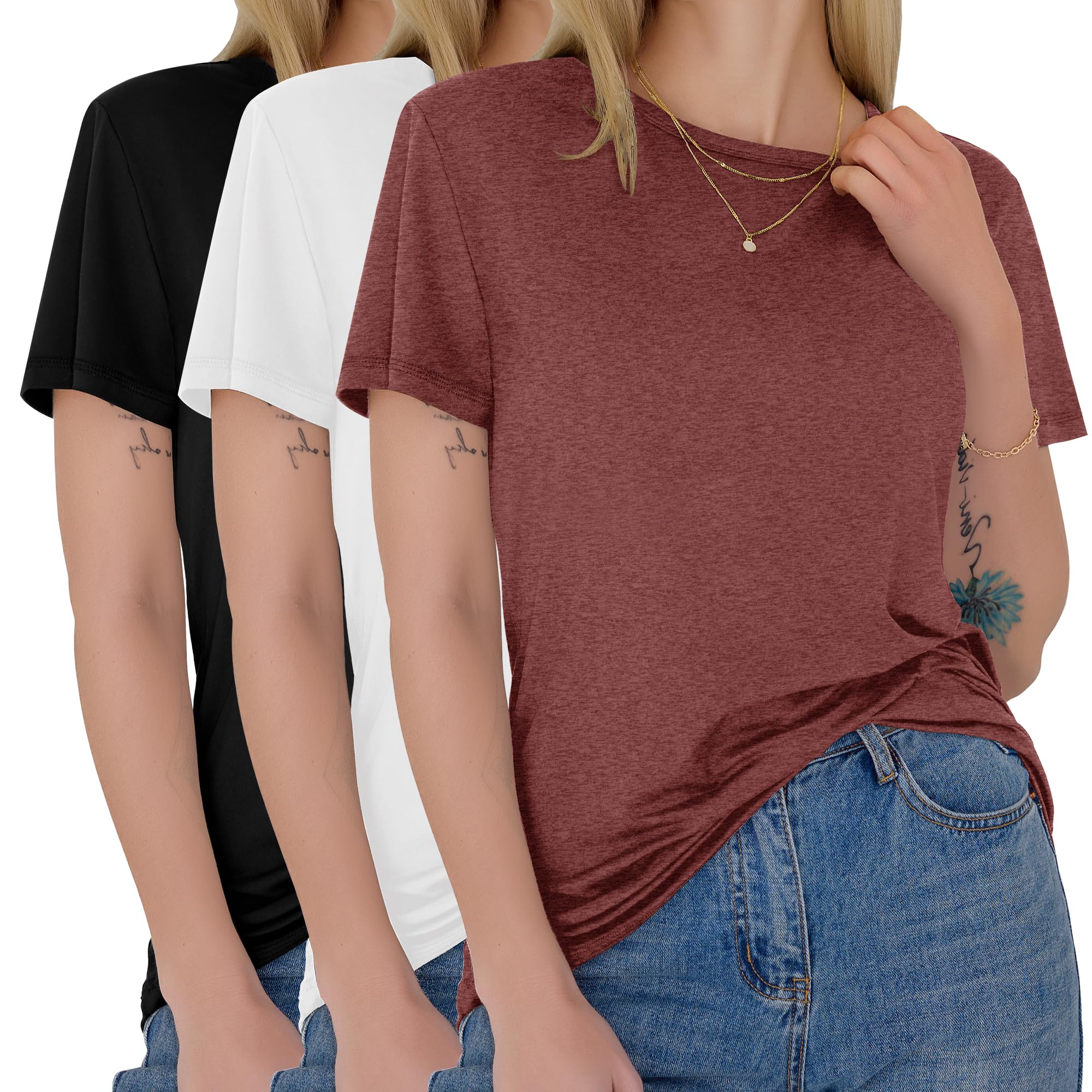 3 Pack Womens T-Shirts - Short Sleeve Spring Summer Tops Crew Neck Trendy Casual Work Soft Basic Tees for Ladies 2026