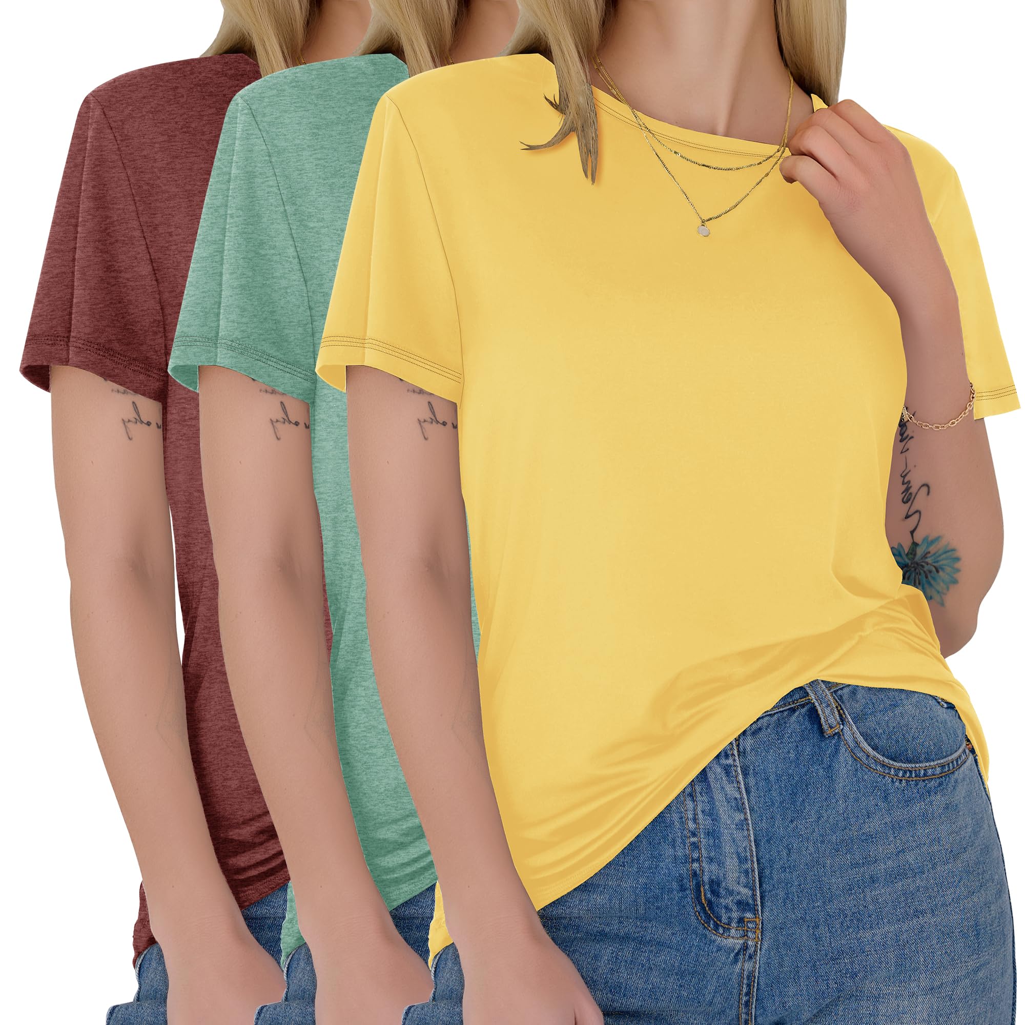 3 Pack Womens T-Shirts - Short Sleeve Spring Summer Tops Crew Neck Trendy Casual Work Soft Basic Tees for Ladies 2026