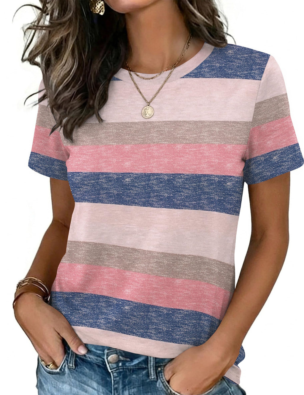 Womens Tshirt Short Sleeve Summer Tops Crewneck Casual Basic Tee Shirts Spring Clothes Trendy Outfit