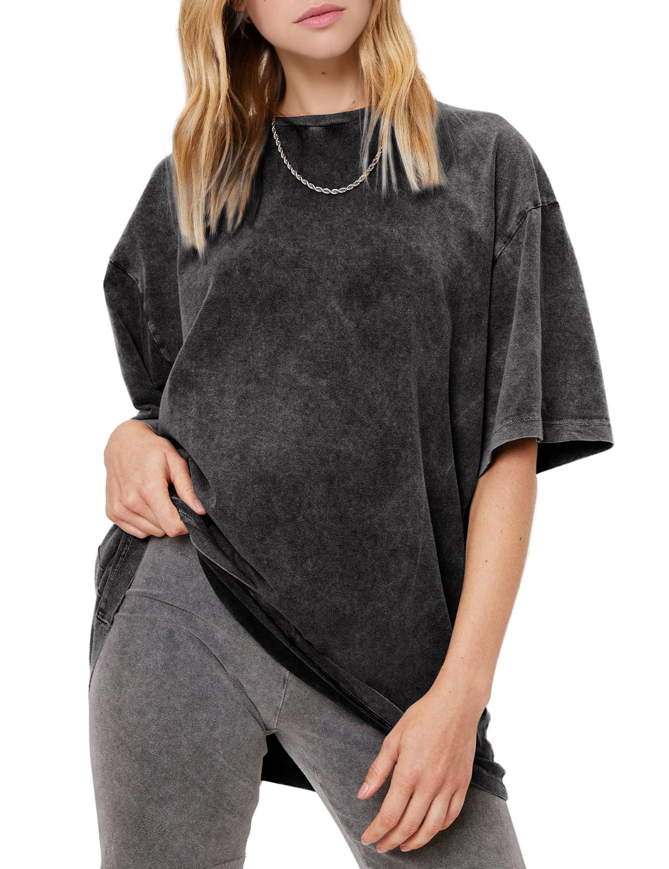 Women's Vintage Oversized T Shirts Washed Cotton Short Sleeve Tops | Soft Cotton Acid Wash Tees, Loose Baggy Boyfriend Fit, Gym, Workout, Streetwear, Casual Daily Outfits