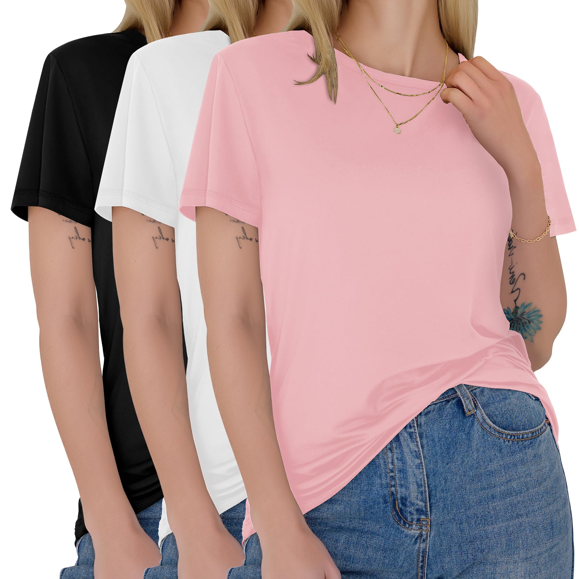 3 Pack Womens T-Shirts - Short Sleeve Spring Summer Tops Crew Neck Trendy Casual Work Soft Basic Tees for Ladies 2026