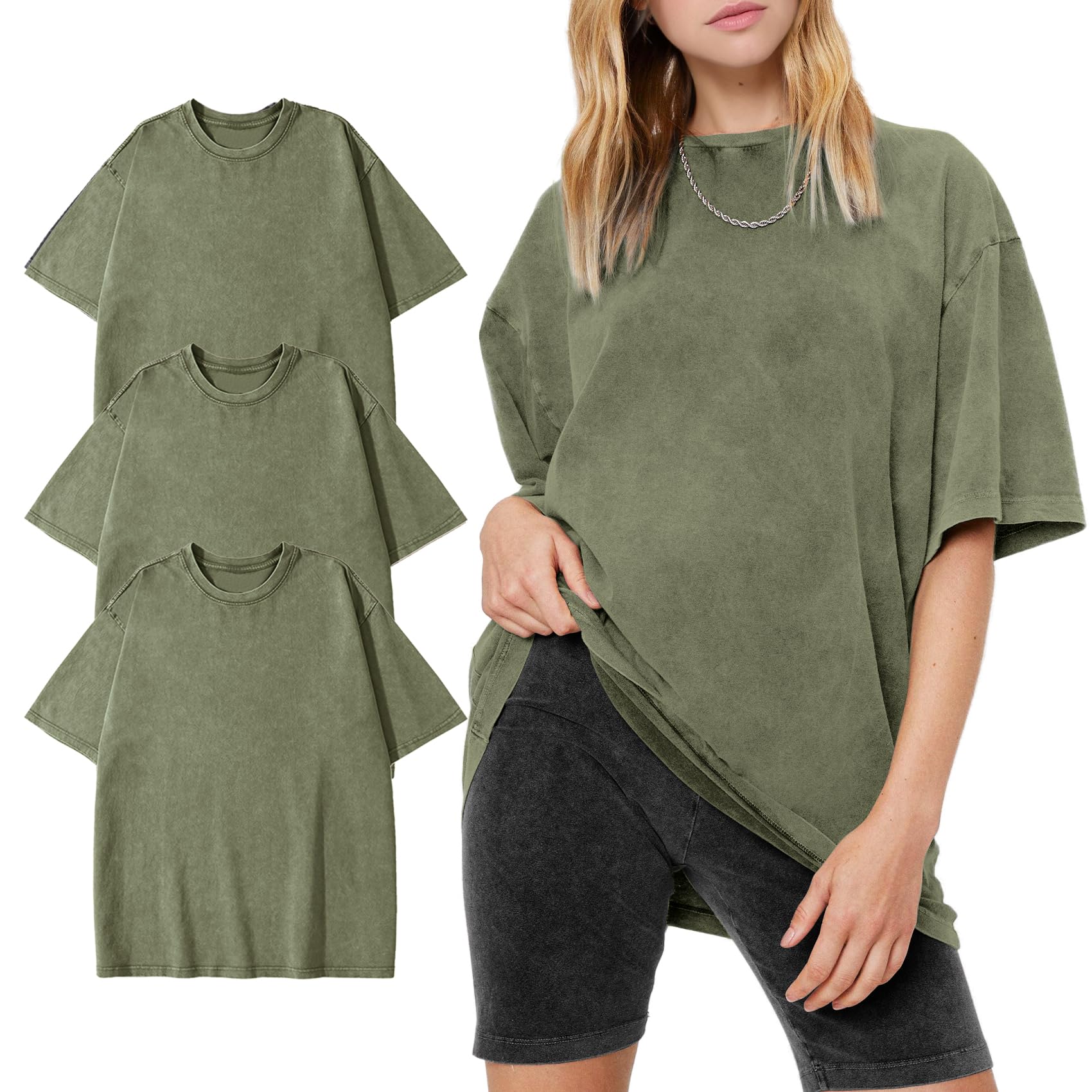 Women's Vintage Oversized T Shirts Washed Cotton Short Sleeve Tops | Soft Cotton Acid Wash Tees, Loose Baggy Boyfriend Fit, Gym, Workout, Streetwear, Casual Daily Outfits