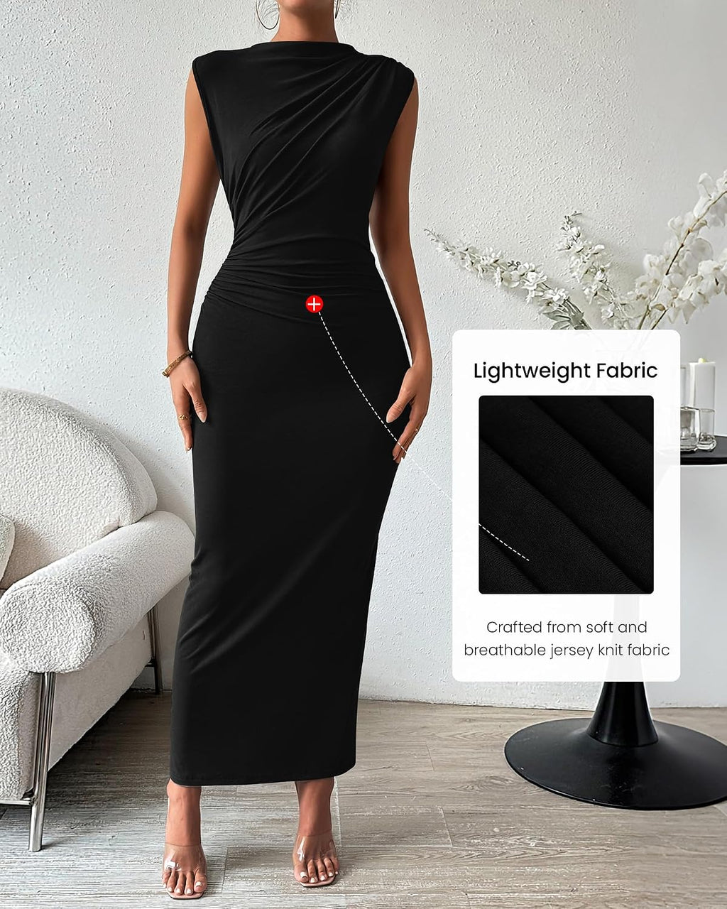 Women Ruched Bodycon Maxi Dresses Summer Casual | Sleeveless, Lightweight, Back Slit, Date Night Going Out Outfits, Elegant Homecoming Formal Cocktail Wedding Guest Dress 2026