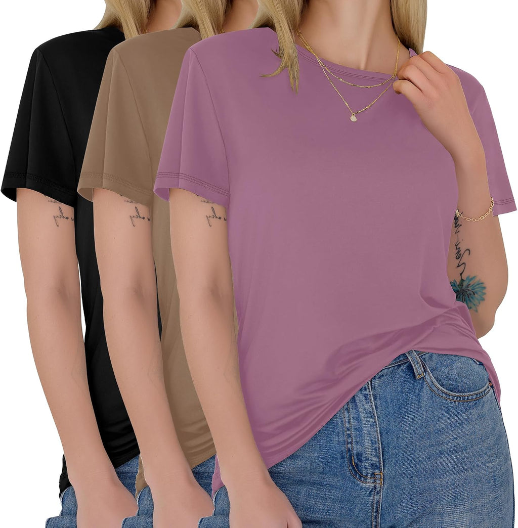3 Pack Womens T-Shirts - Short Sleeve Spring Summer Tops Crew Neck Trendy Casual Work Soft Basic Tees for Ladies 2026