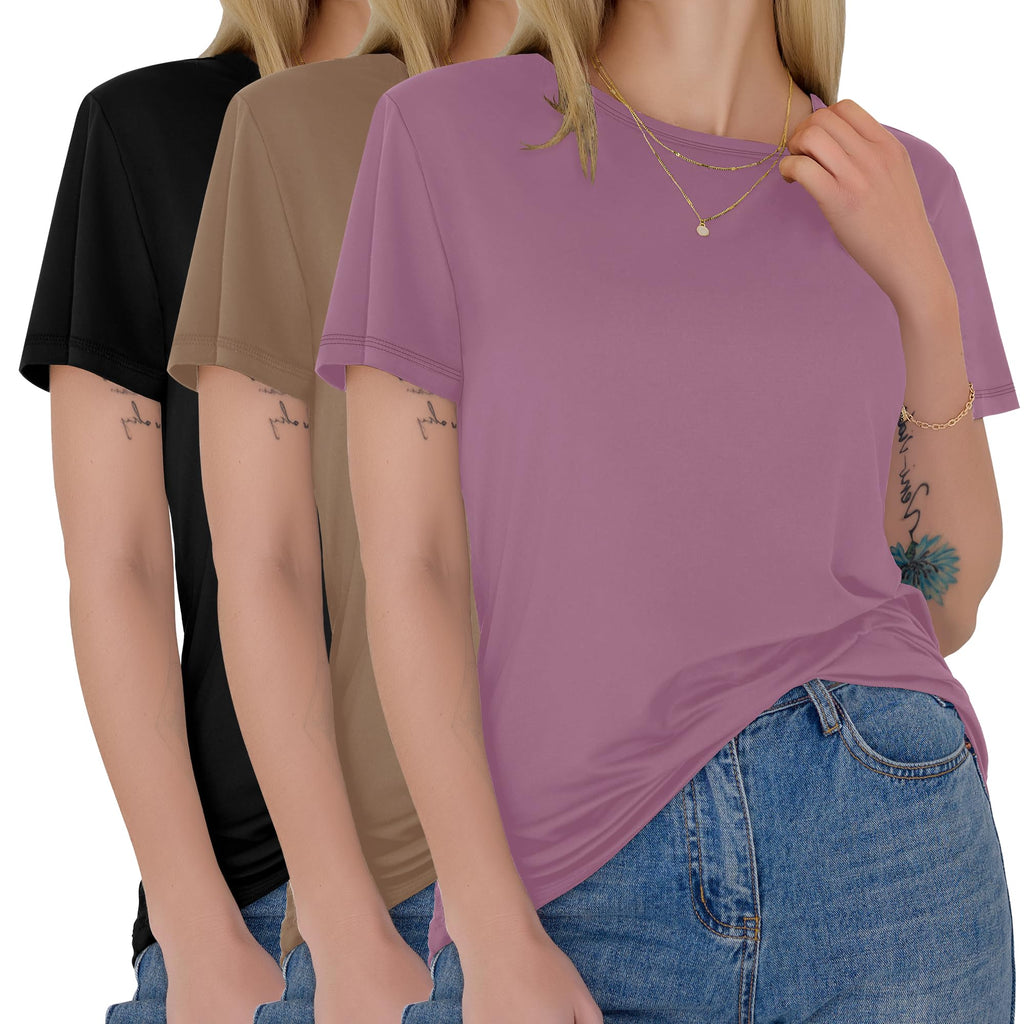 3 Pack Womens T-Shirts - Short Sleeve Spring Summer Tops Crew Neck Trendy Casual Work Soft Basic Tees for Ladies 2026