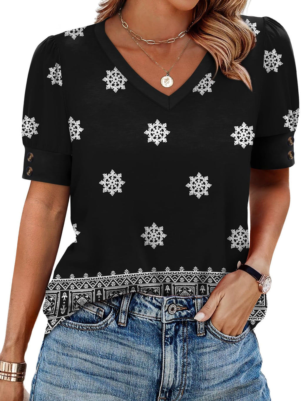 Womens Tops Short Sleeve Shirts Buttons V Neck Spring Fashion Summer Outfits Plus Size Blouses Dressy Casual