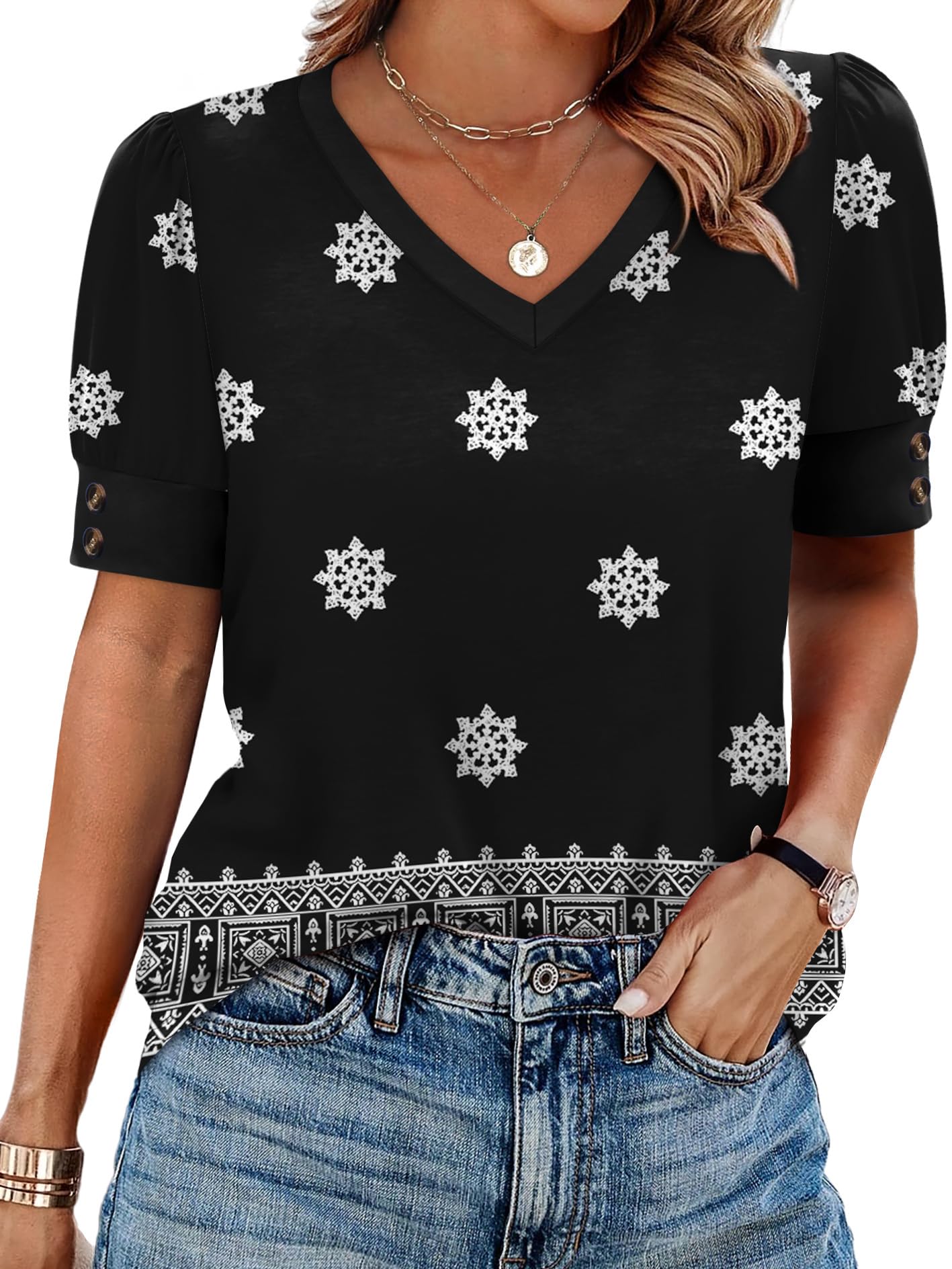 Womens Tops Short Sleeve Shirts Buttons V Neck Spring Fashion Summer Outfits Plus Size Blouses Dressy Casual