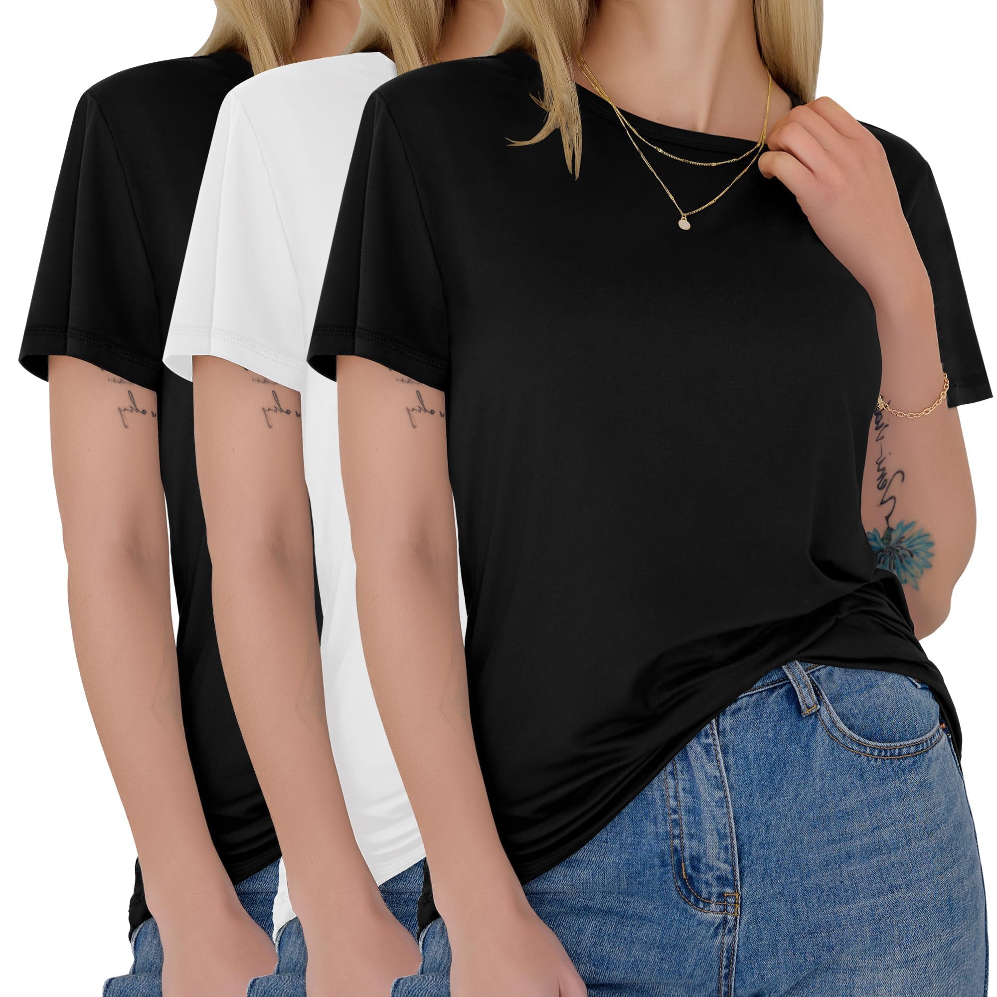 3 Pack Womens T-Shirts - Short Sleeve Spring Summer Tops Crew Neck Trendy Casual Work Soft Basic Tees for Ladies 2026