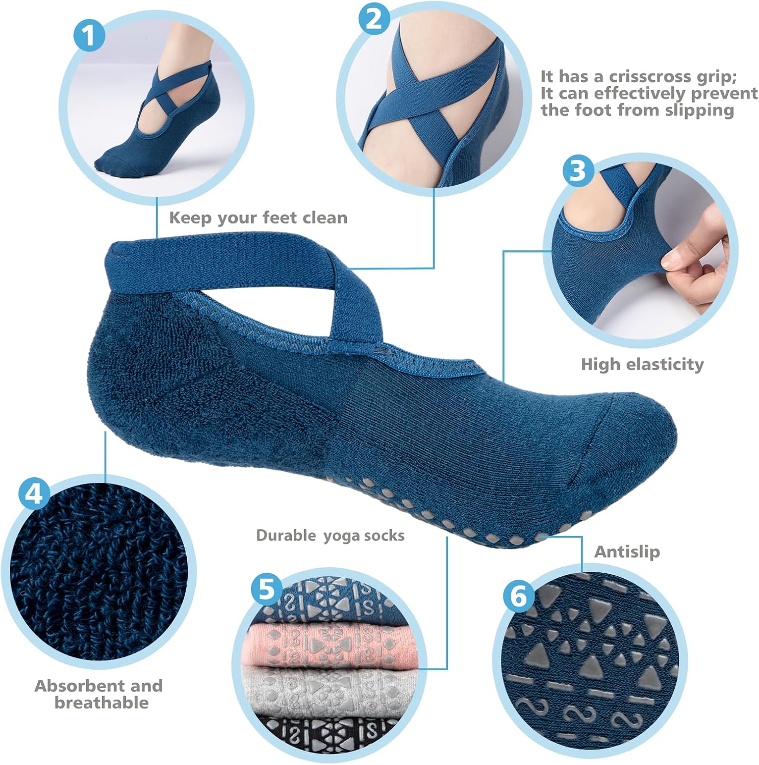 Yoga Socks for Women,Pilates Socks Non Slip Grip Socks Suitable for Ballet,Plasticity,Dance,Home,Training
